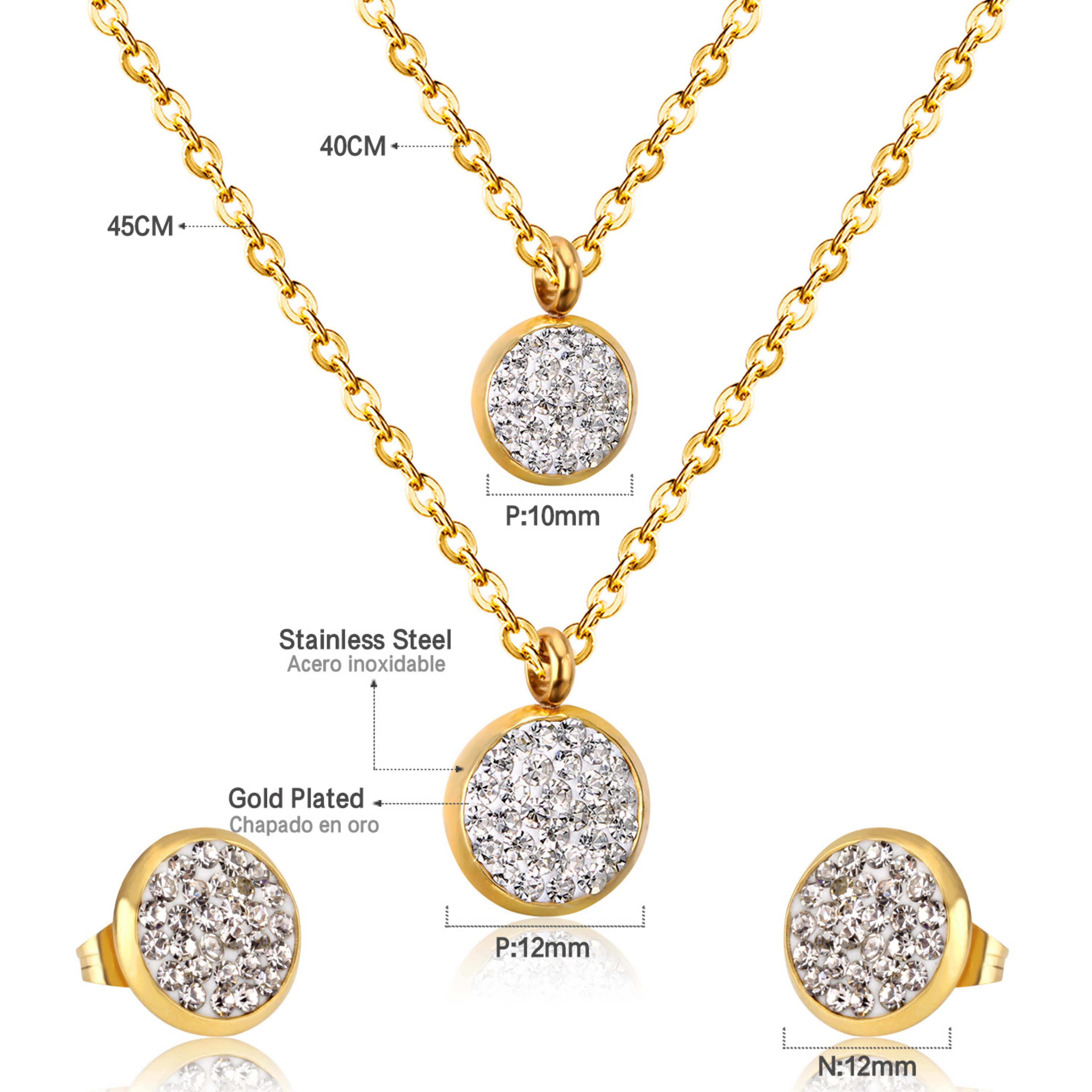White Mud Pendant Double Chain Gold Stainless Steel Jewelry Set For Women 3