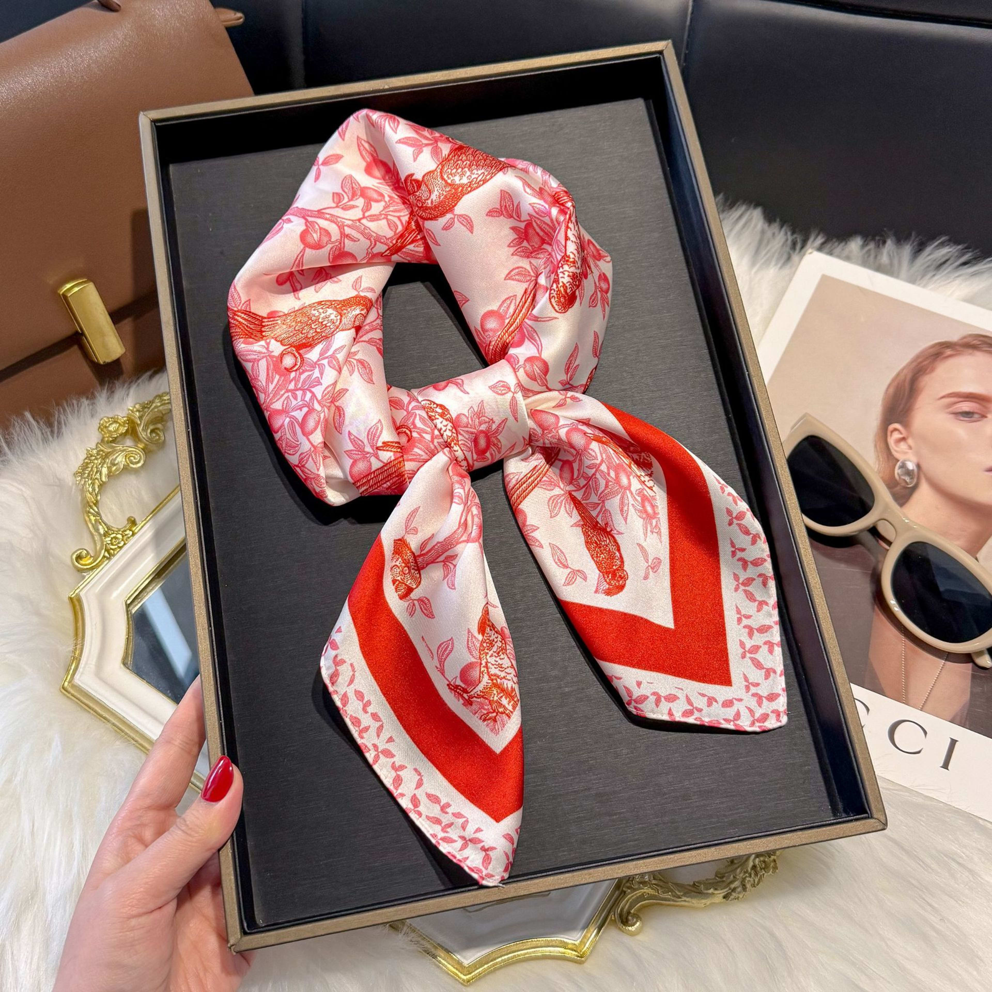 European And American-style ScarfSquare Kerchief Imitation Silk Vintage Cashew Pattern 16