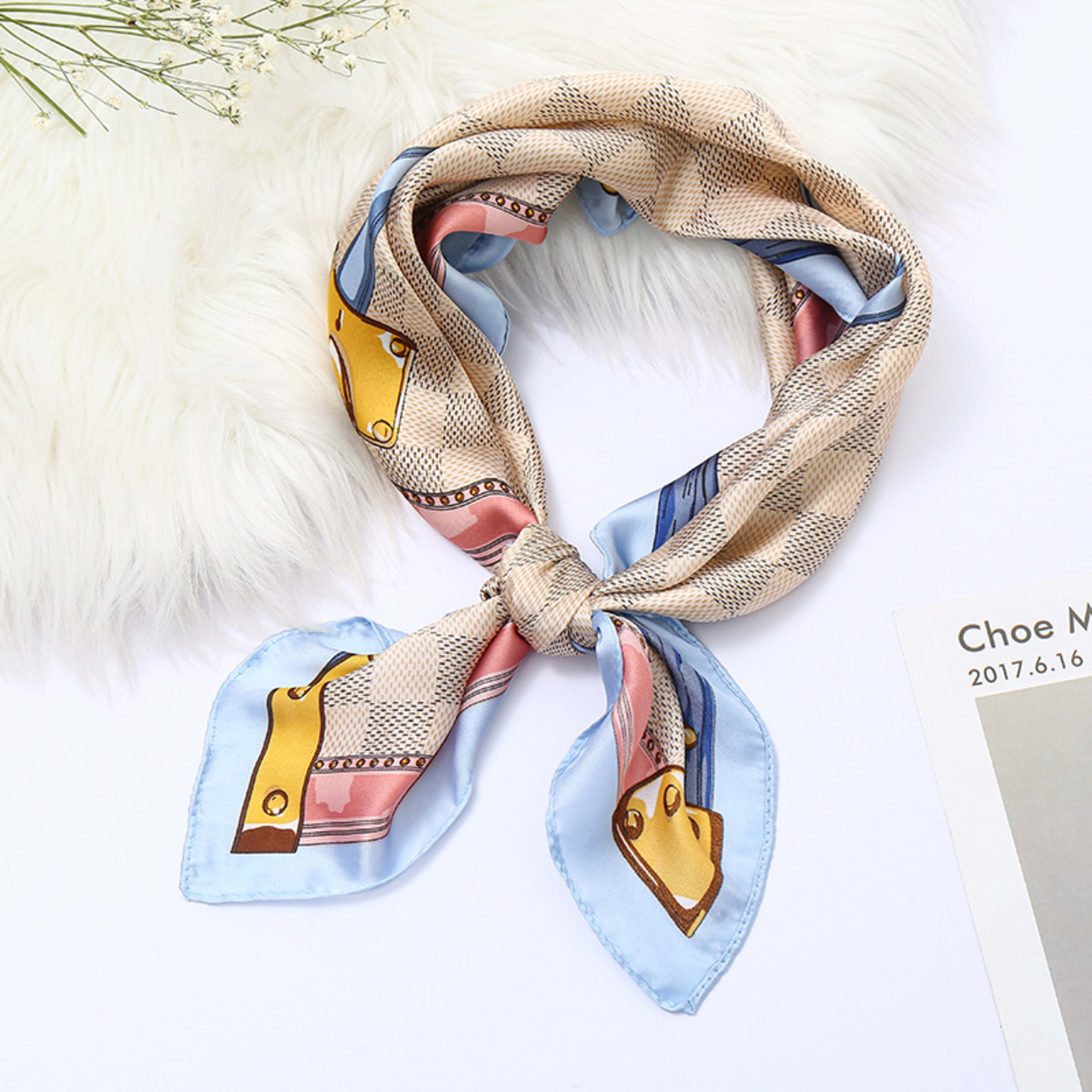 Small Scarf Vintage Printed Silk Scarf For Women 58