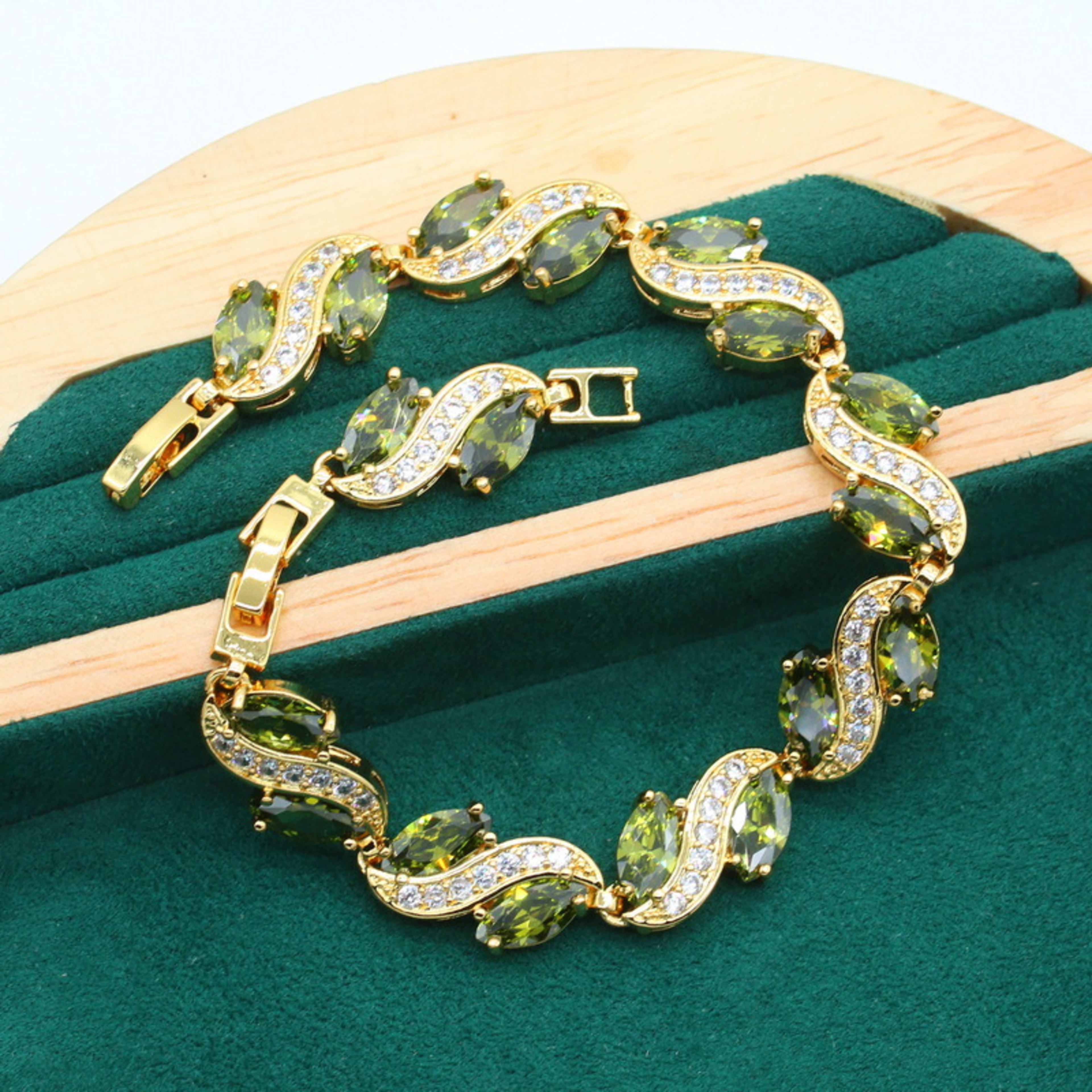 Anti-allergy AAA Zircon Bracelet Necklace Earring Ring Gold Ornament Suit 5