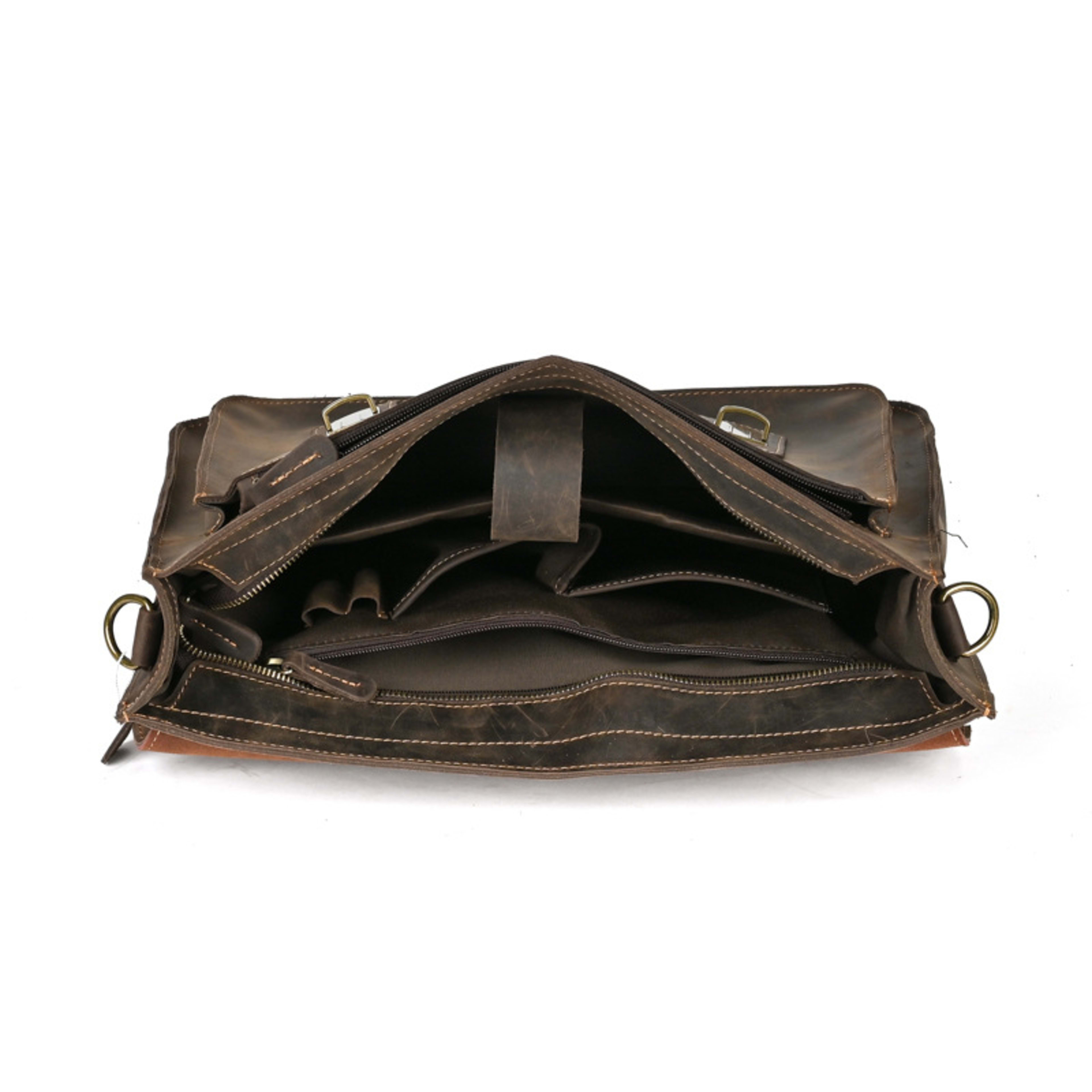 Top Layer Leather One-shoulder Crossbody Laptop Bag 5