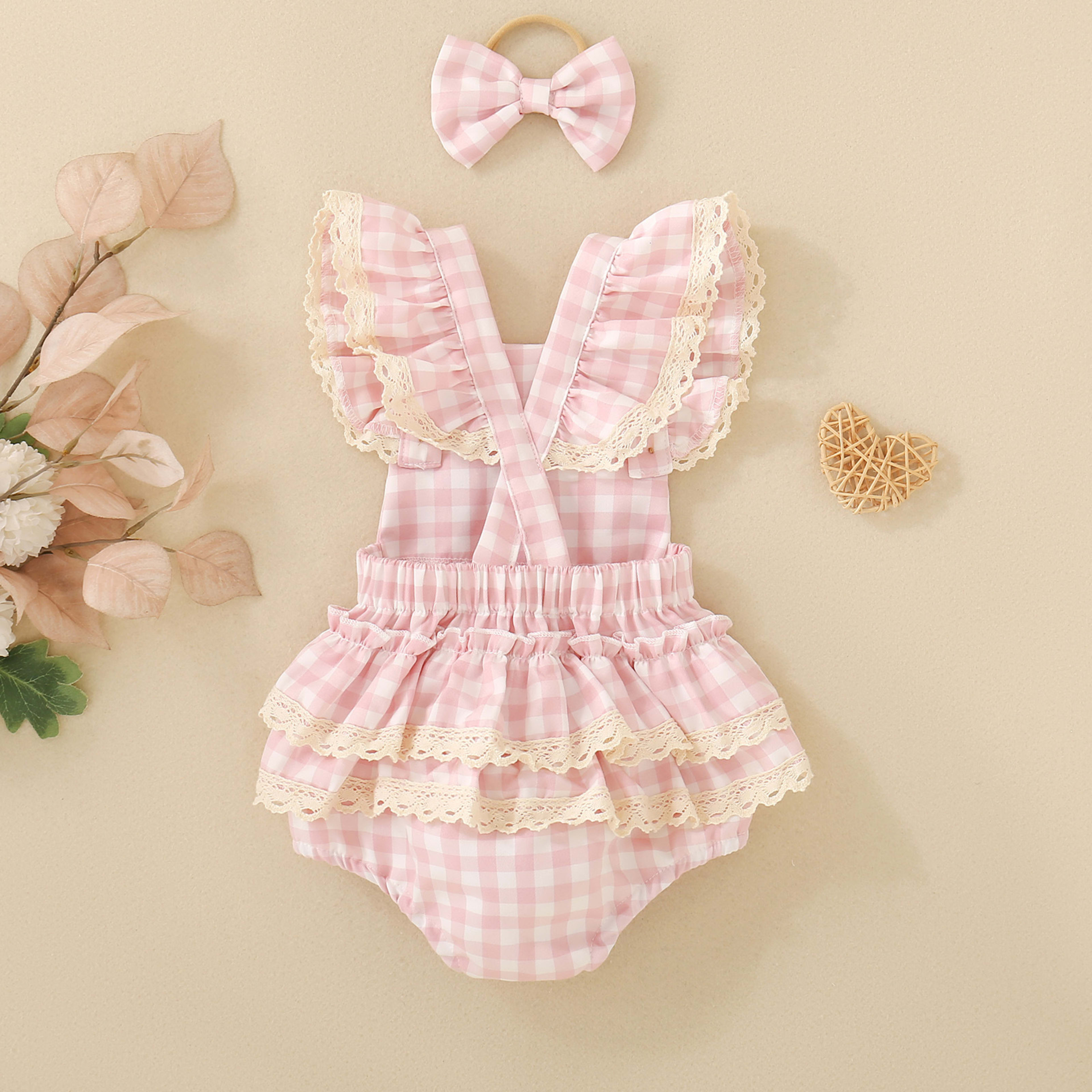 Summer Strap Jumpsuit Plaid Girls Romper