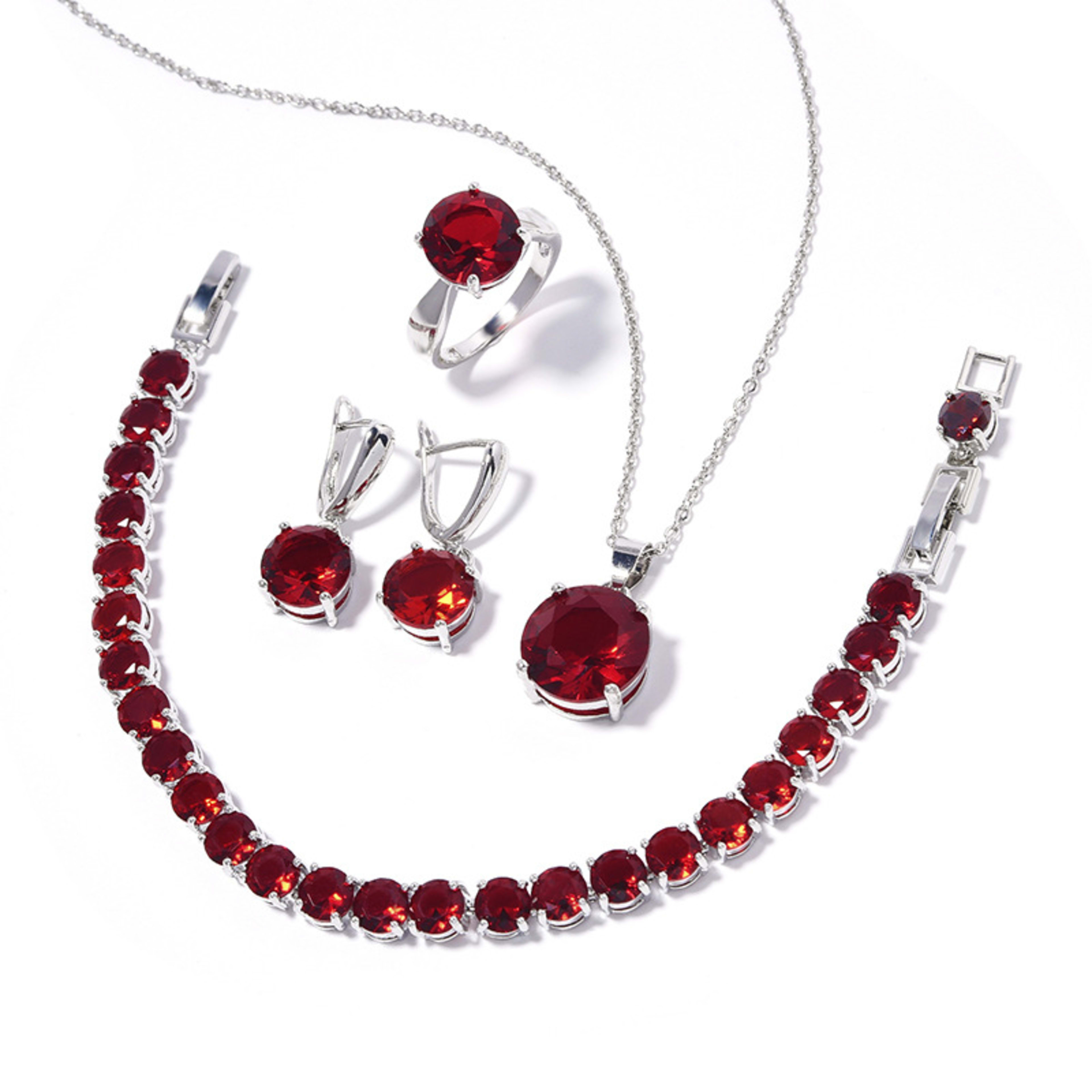 Geometric Round Earrings Ring Bracelet Necklace Ornament Suit 7