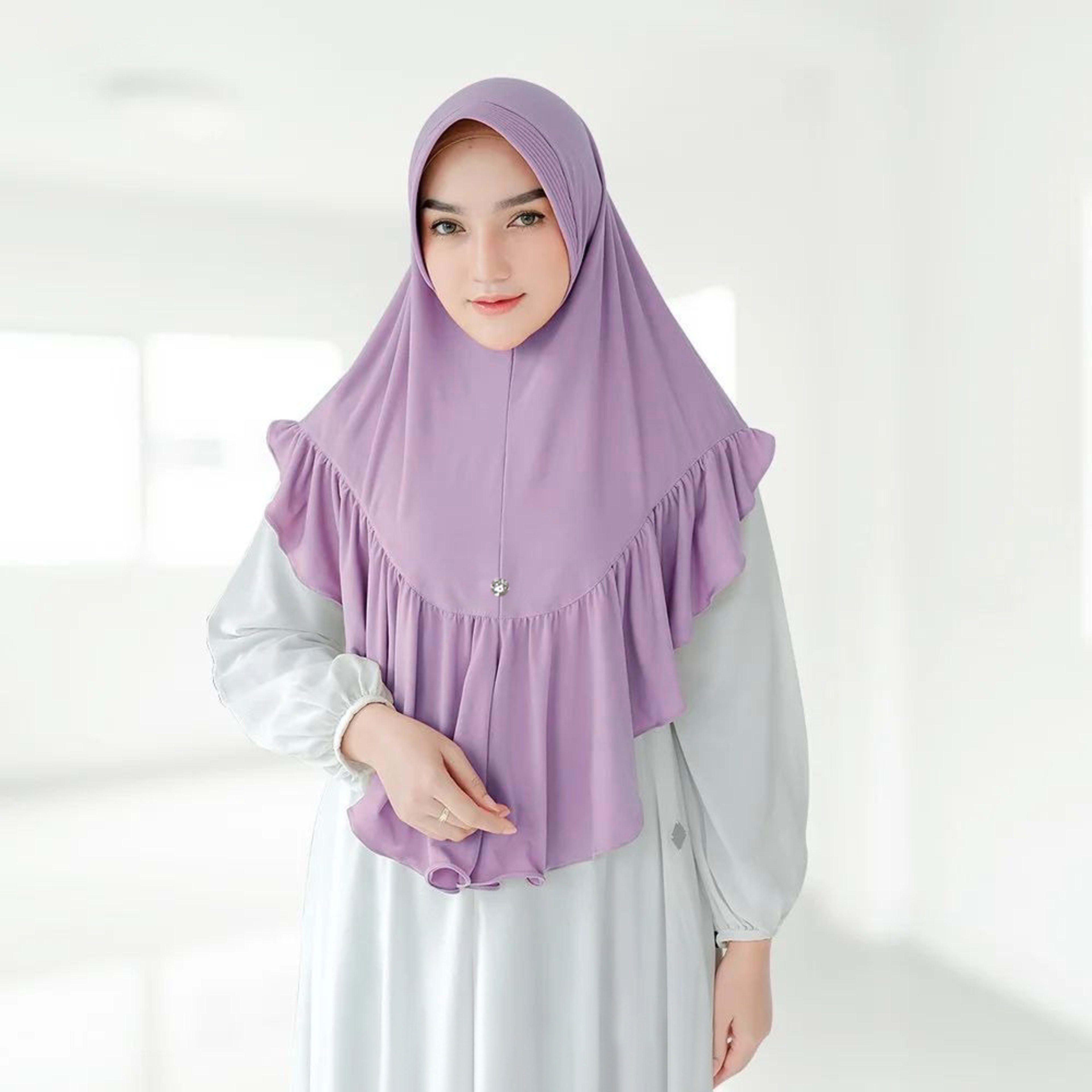 Solid-color Womens Ruffled-hem Pullover Comfort Breathable Headscarf 3