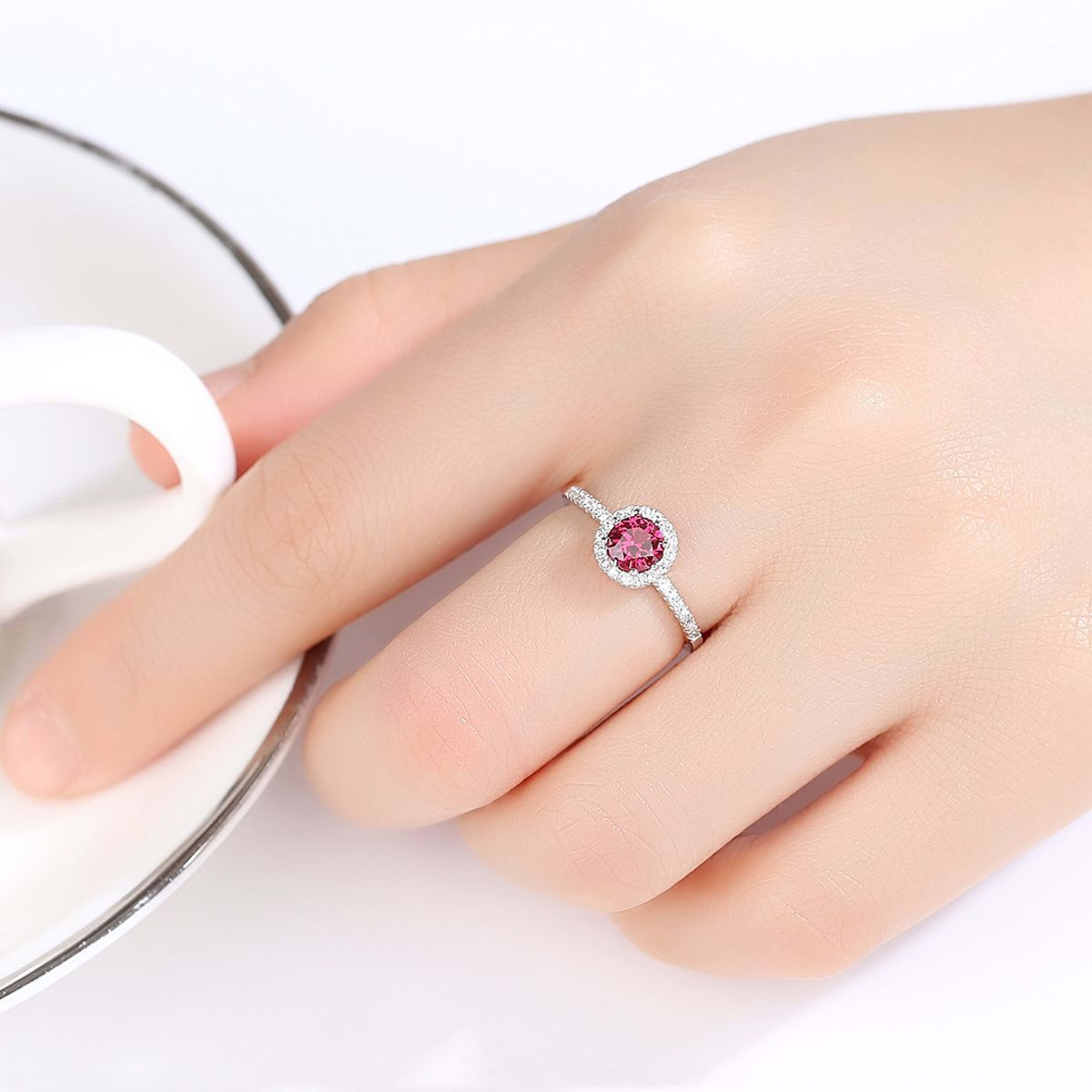 925 Silver Single-Row Diamond Ruby Ring For Women 5