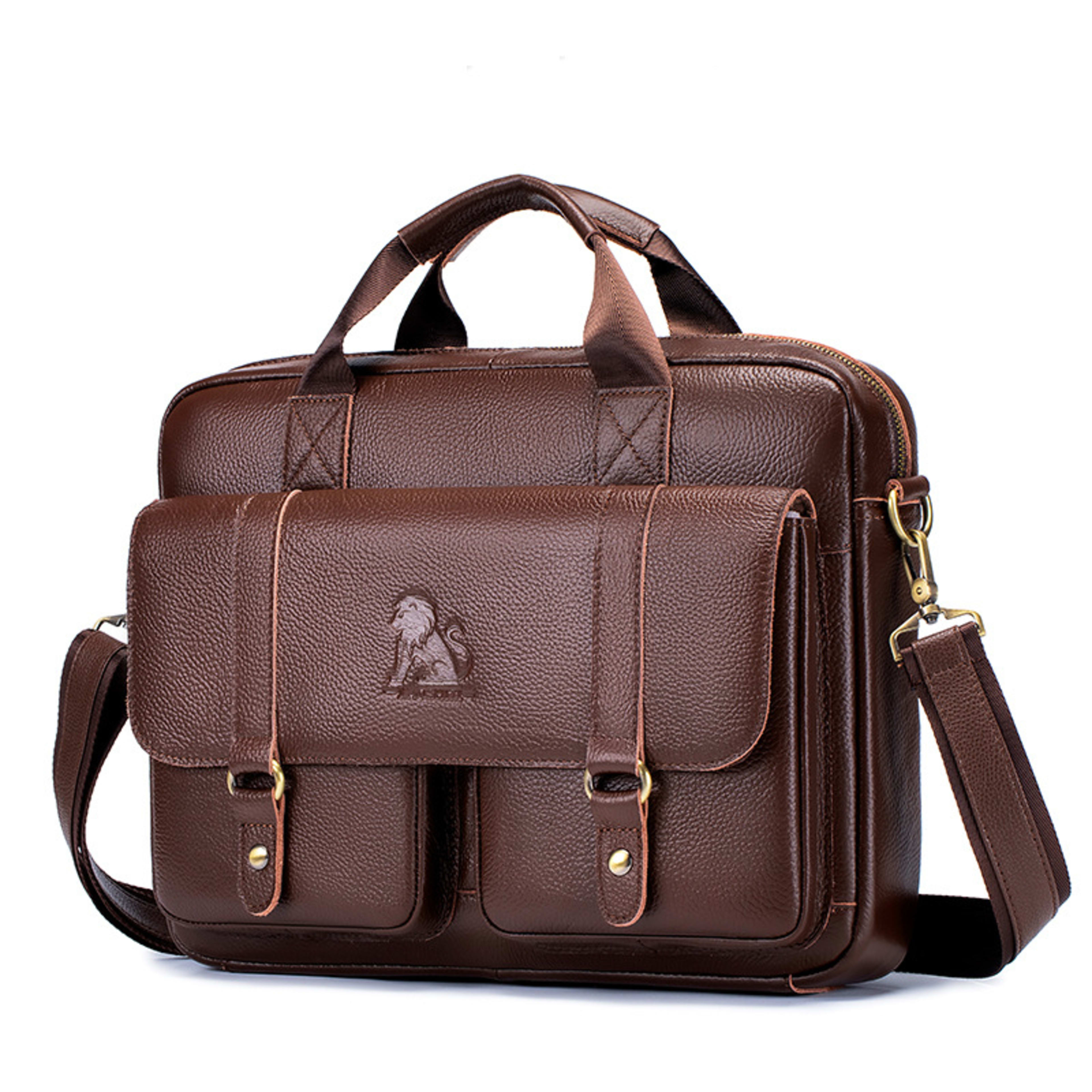 Cowhide Men's Briefcase Business Large Capacity Handbag 3