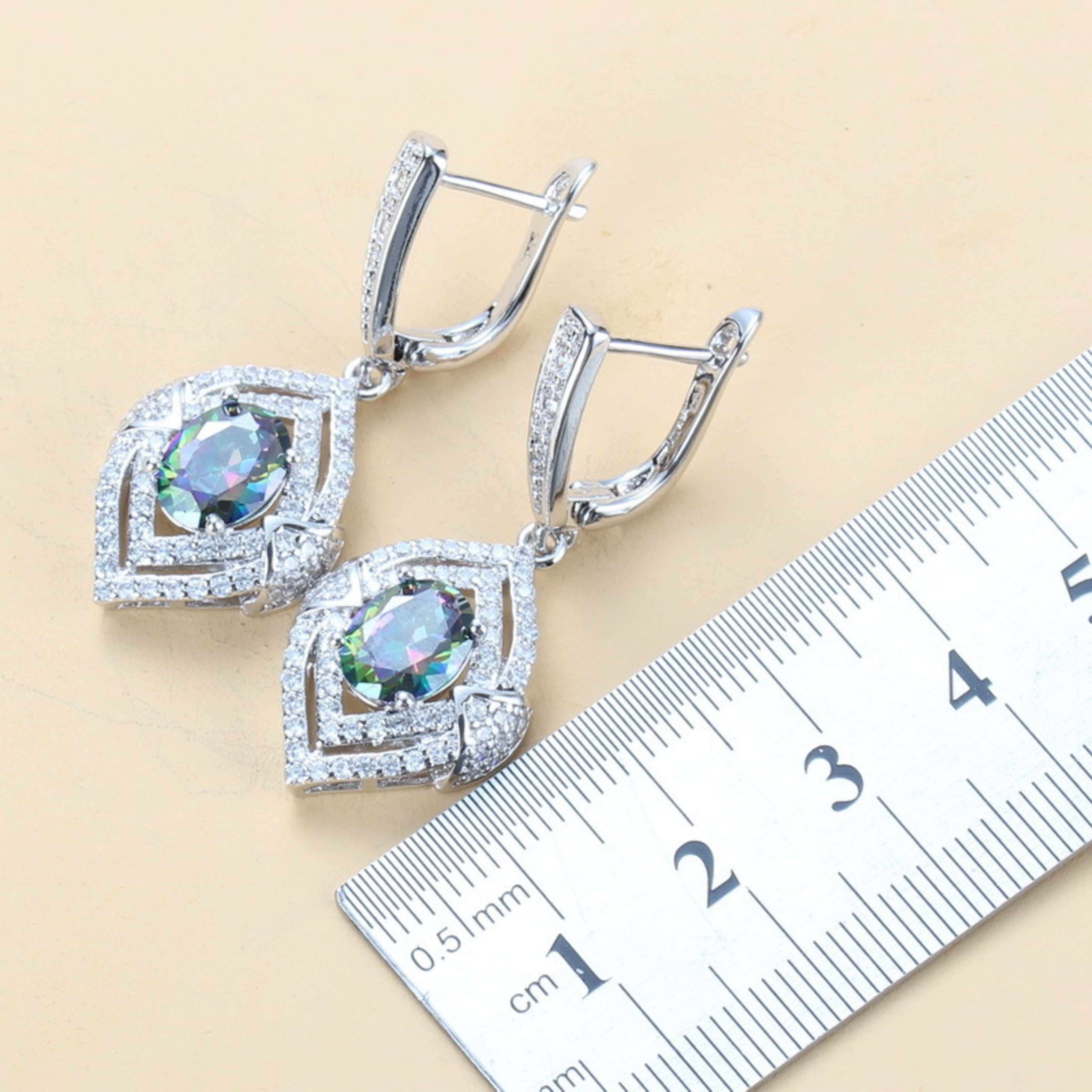 Inlaid Gemstone Pendant Earrings Necklace And Ring For Women 4 PCs Set 4
