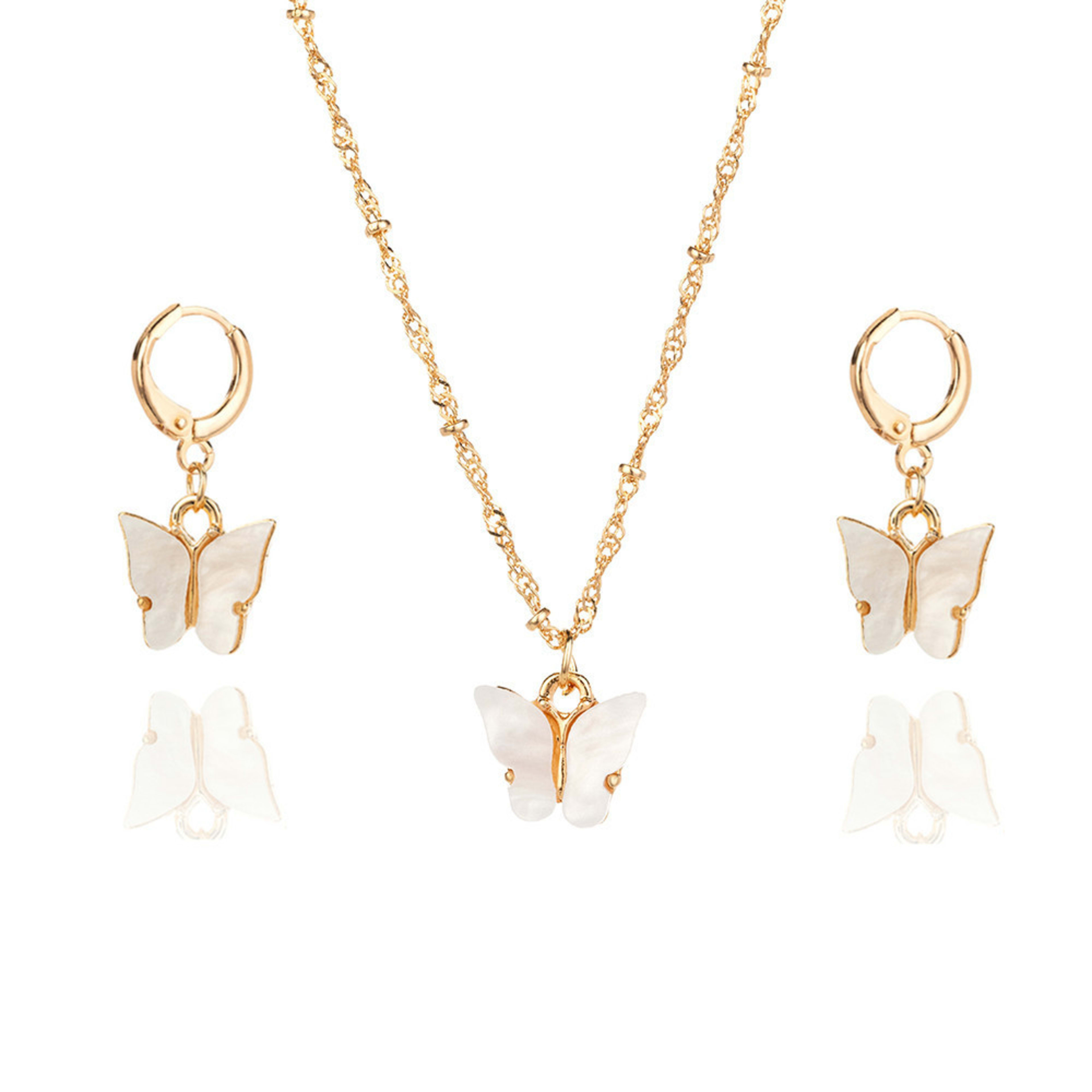 Color Acrylic Butterfly Earrings And Necklace Set 2