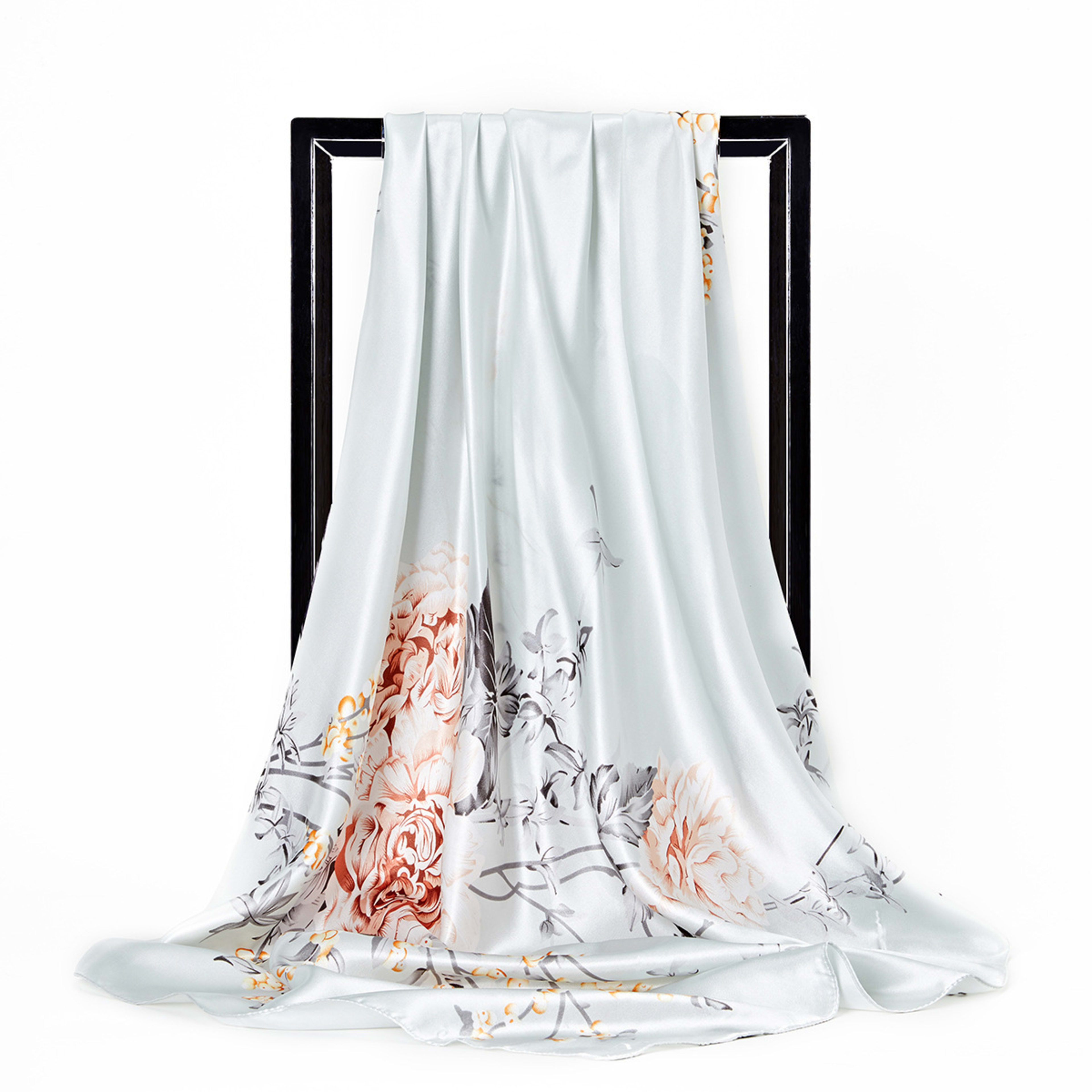 Retro Printed Silk Scarf Womens All-Match Shawl Headscarf 12