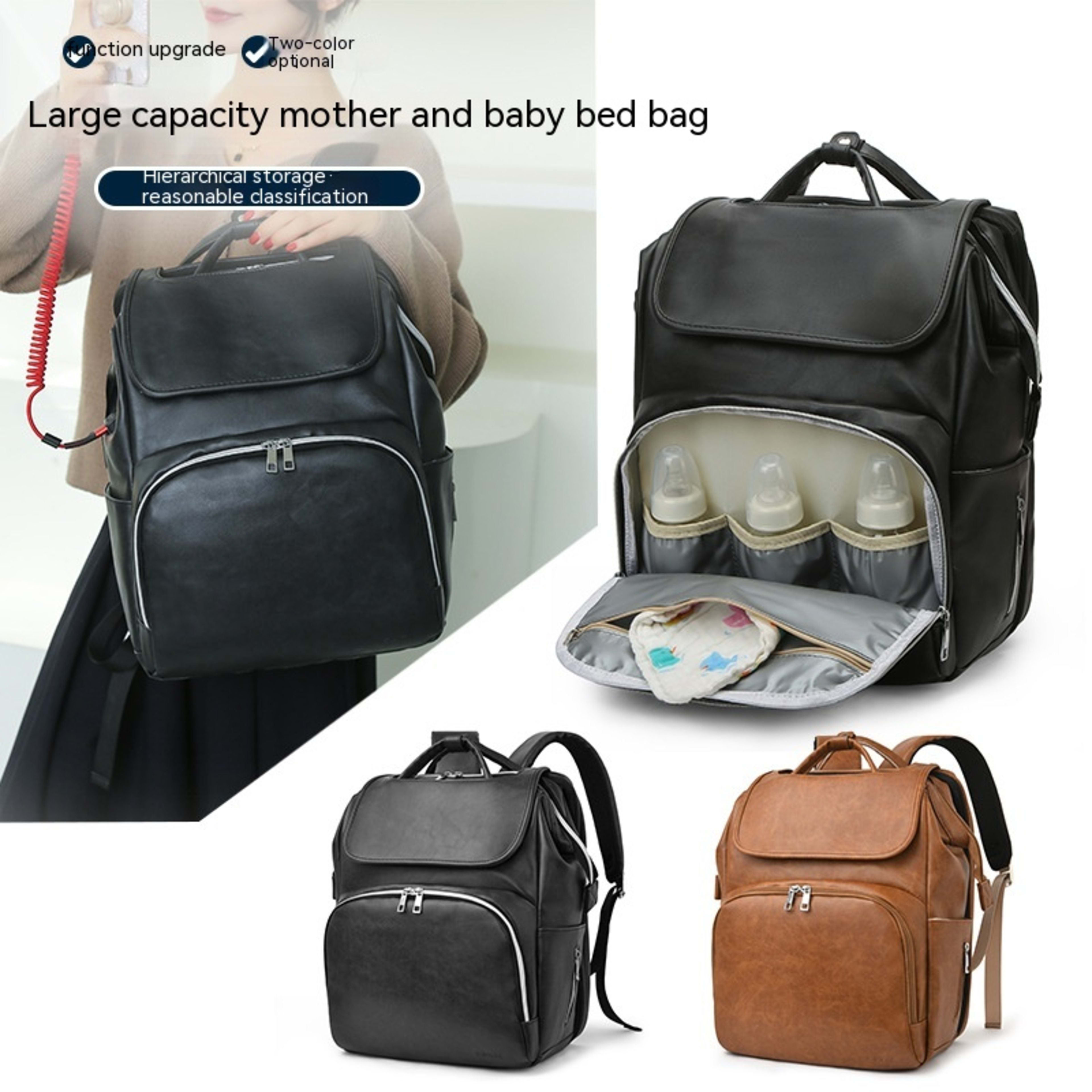 Leisure Crib Baby Diaper Bag Lightweight And Large Capacity Splash-proof Multi-purpose Shoulder Mummy Backpack 9