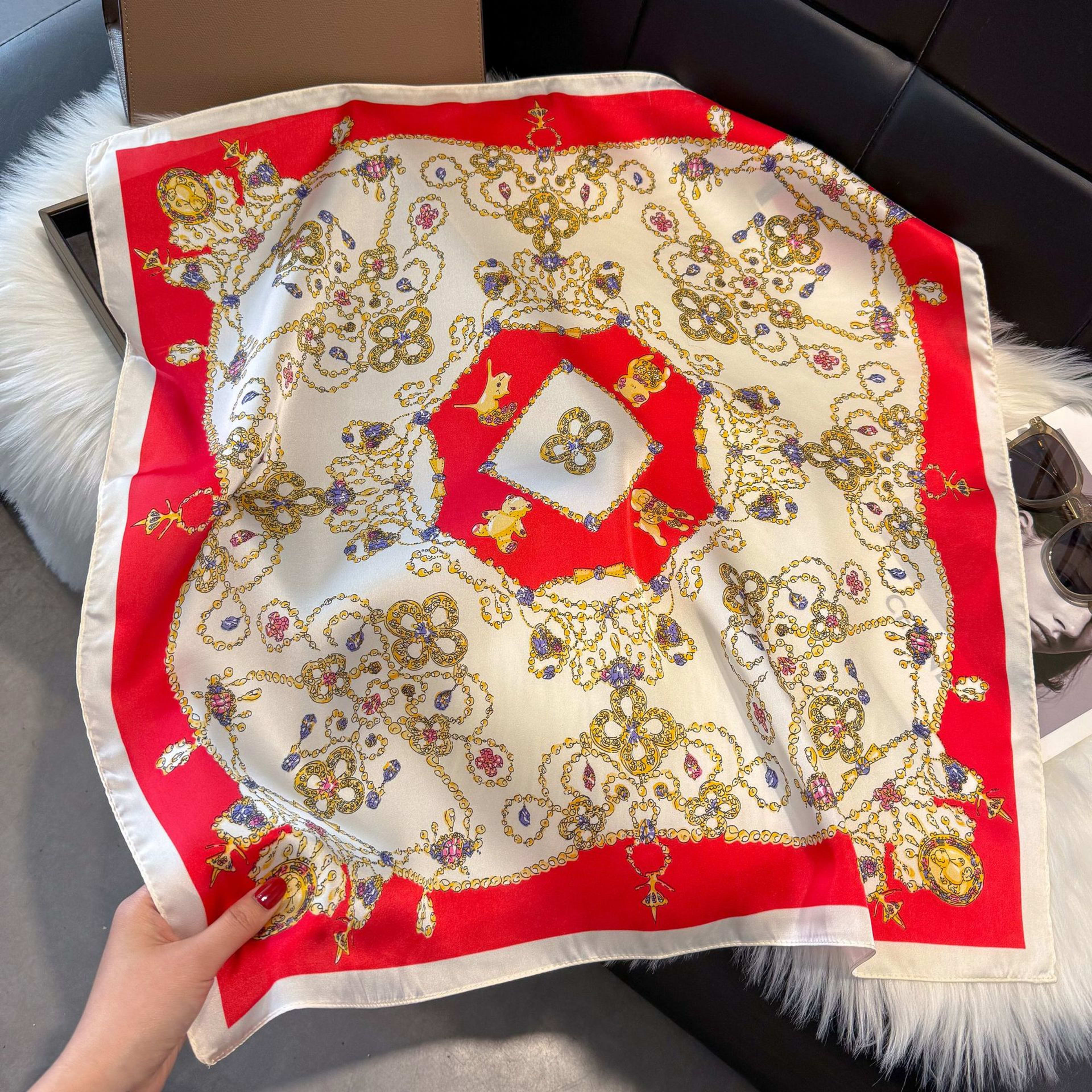 European And American-style ScarfSquare Kerchief Imitation Silk Vintage Cashew Pattern 6