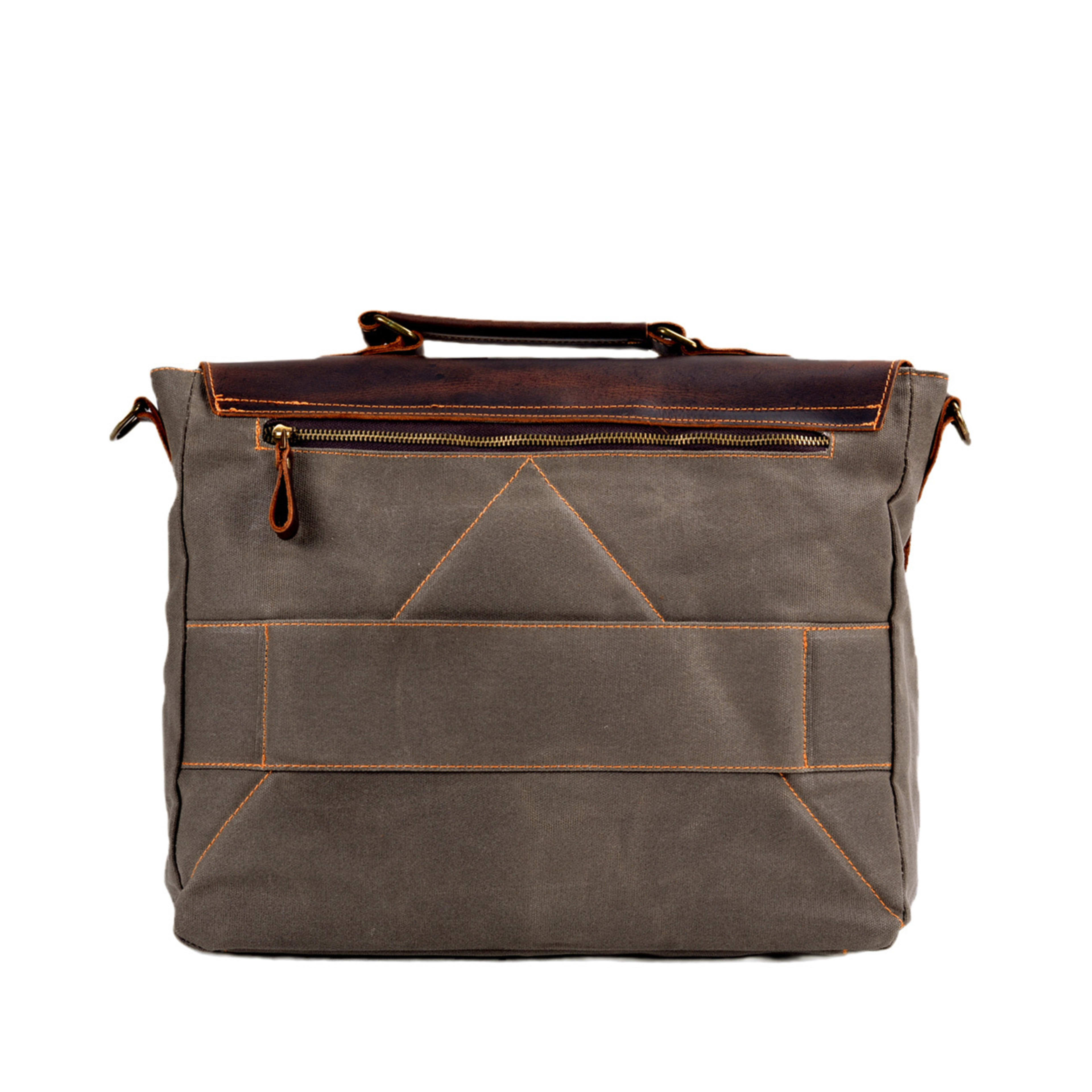Waterproof Canvas Stitching Leather Briefcase Handbag 3