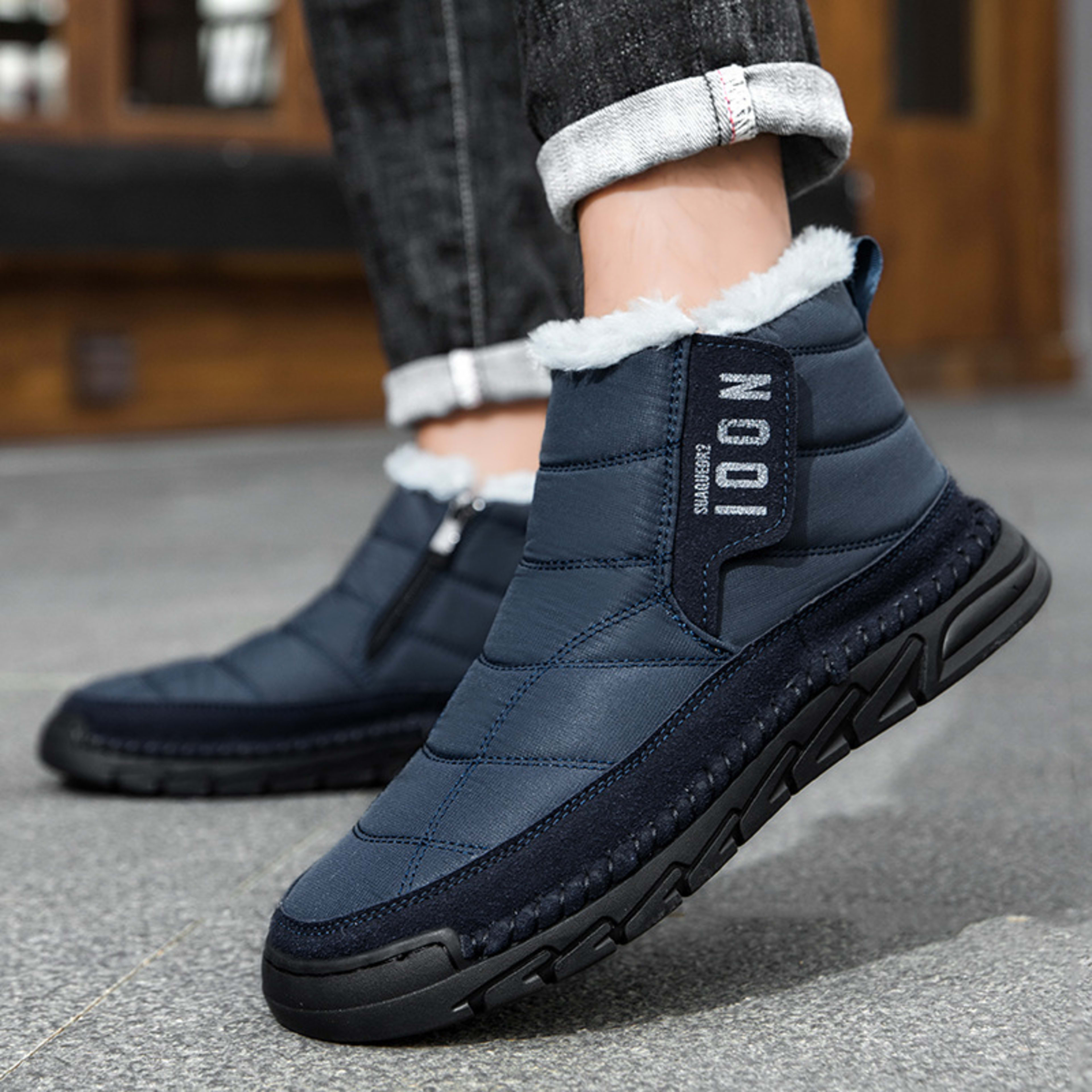 Plus-size Mens Winter Snow Waterproof Non-slip Cotton Boots With A Warm 2