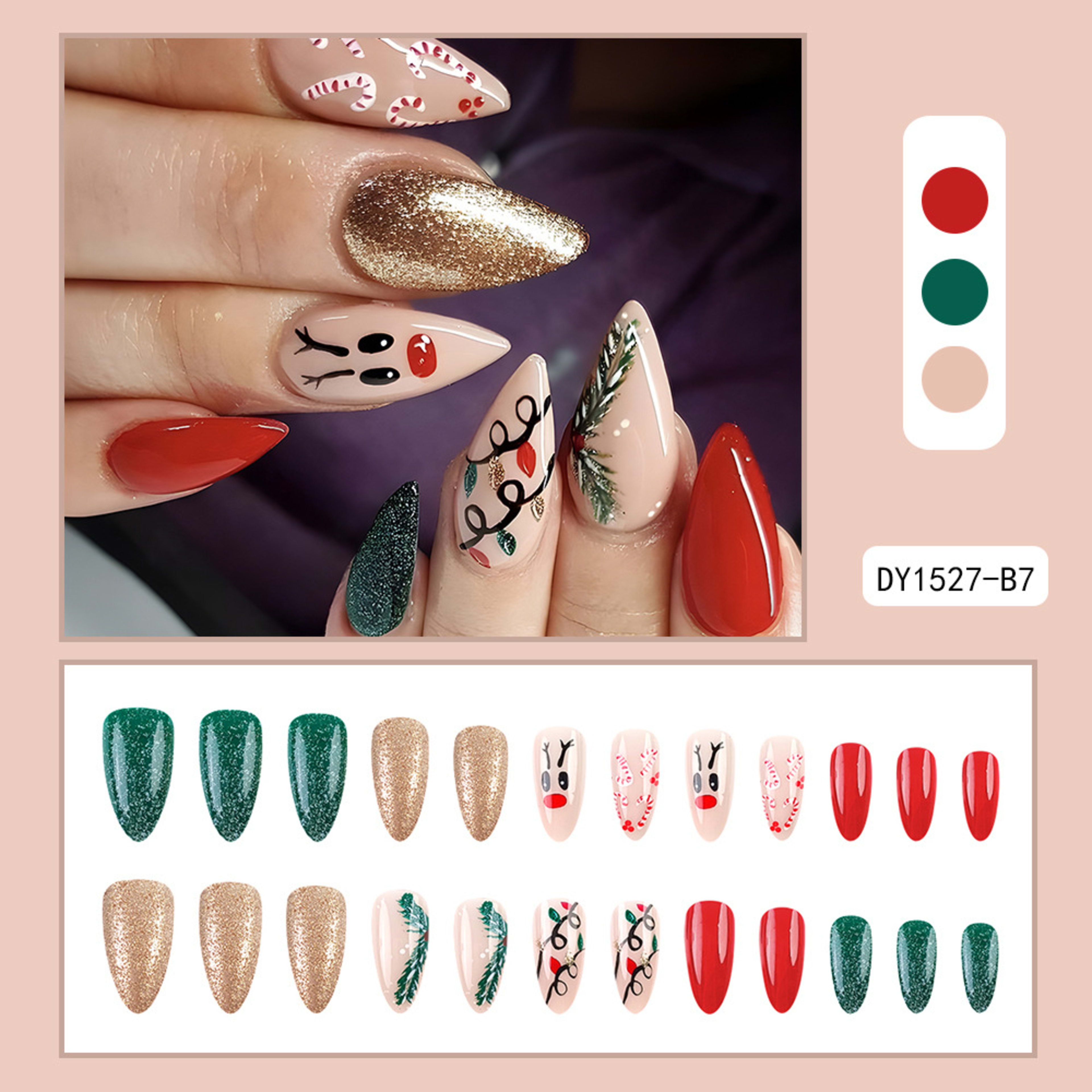 Christmas Wearable Candy Cane Elk Drop Shape Nail Sticker 6