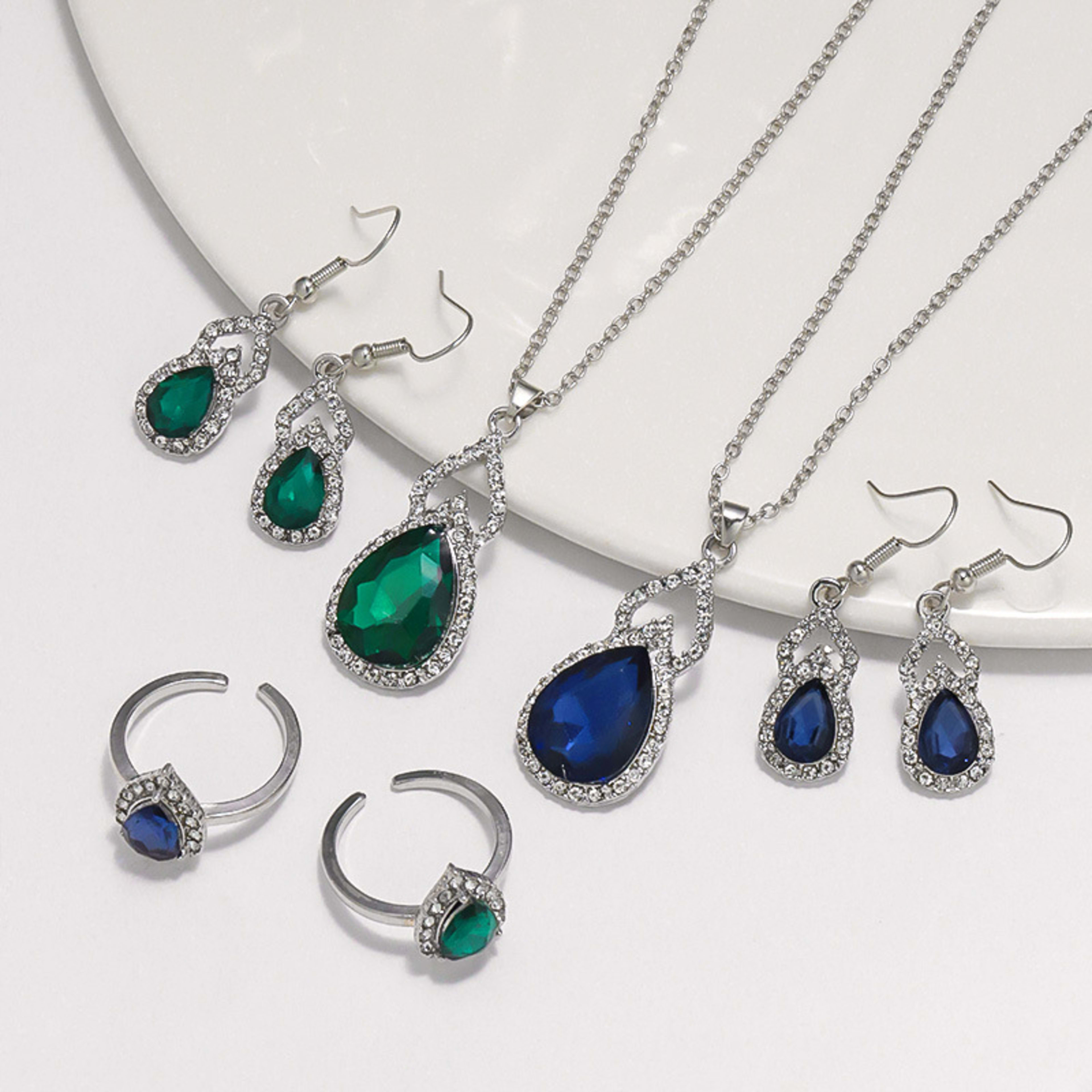 Light Luxury Zircon Necklace Earrings Open Ring Jewelry Suit 3