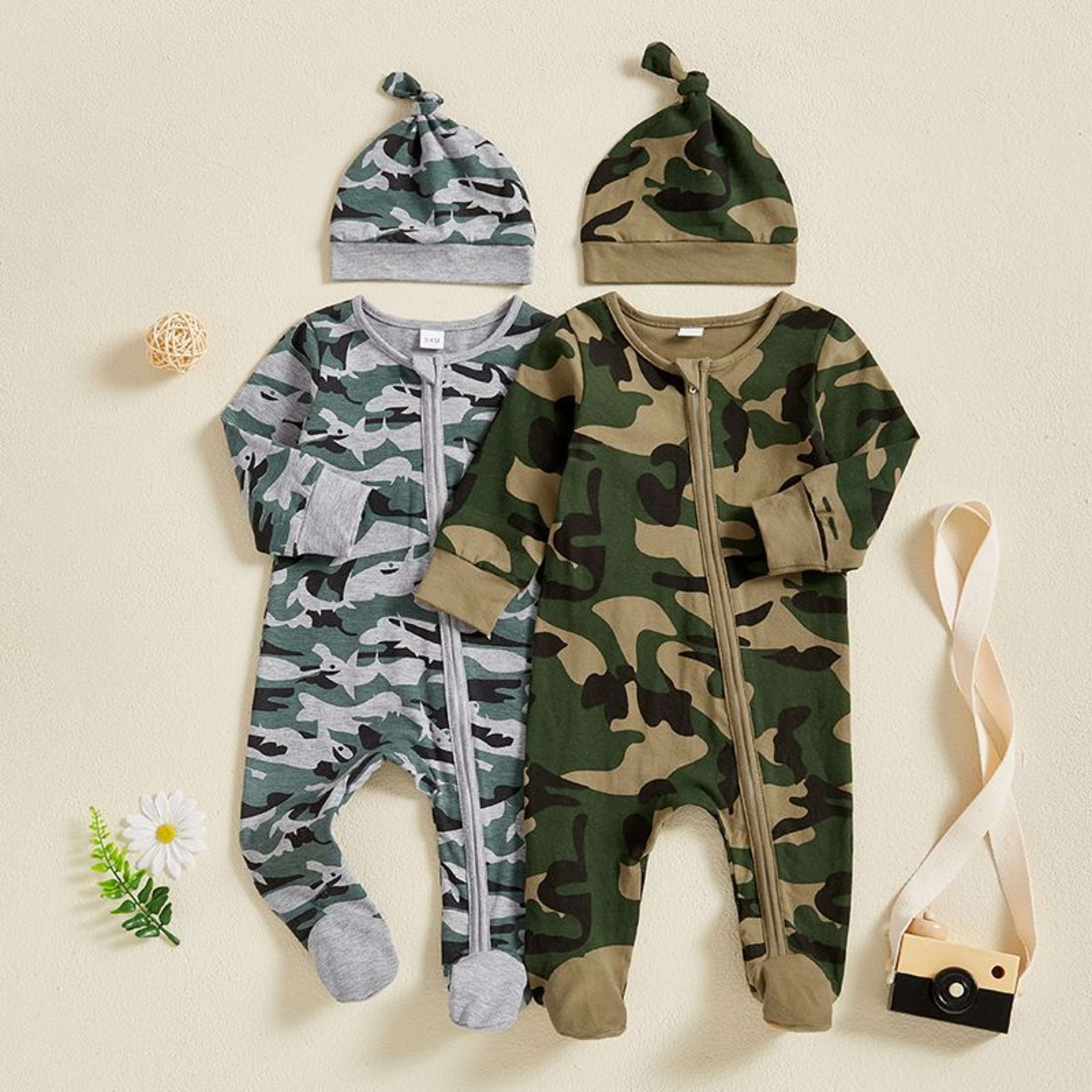 Creative Camouflage Print Zip-Up Baby Onesie And Hat Set 6