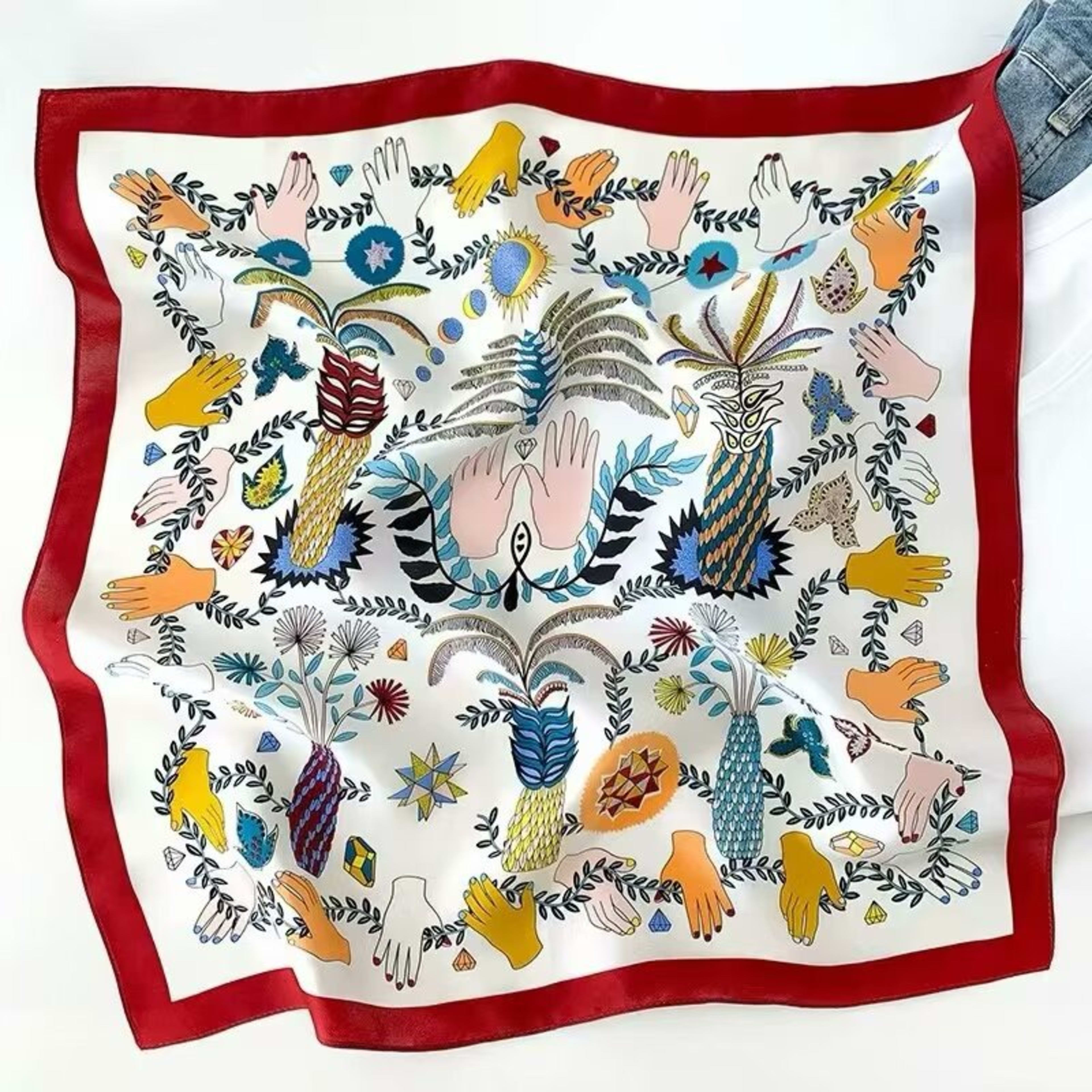 Small Scarf Vintage Printed Silk Scarf For Women 46