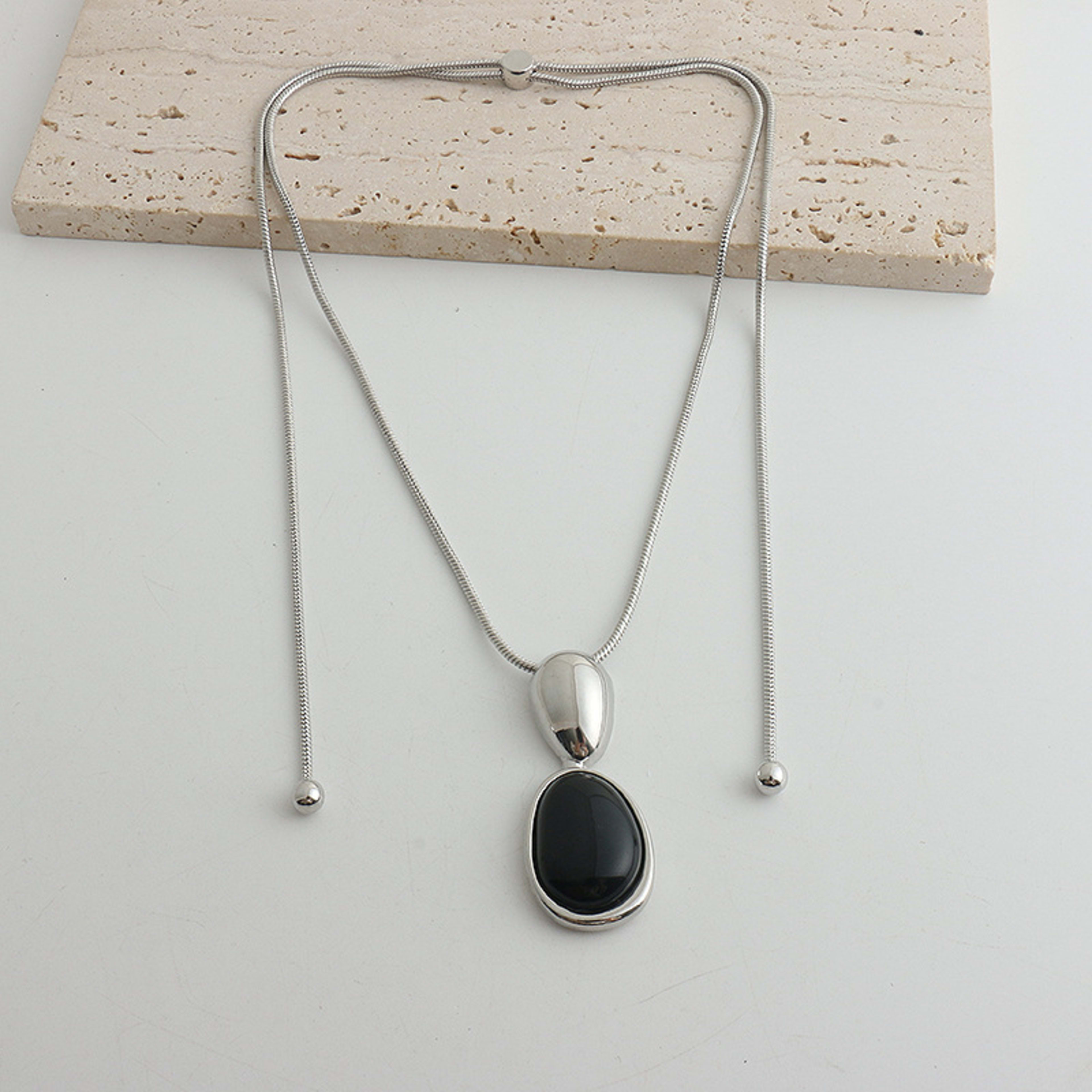 New Chinese Style Accessories Irregular Stitching Black Onyx Necklace Women 4