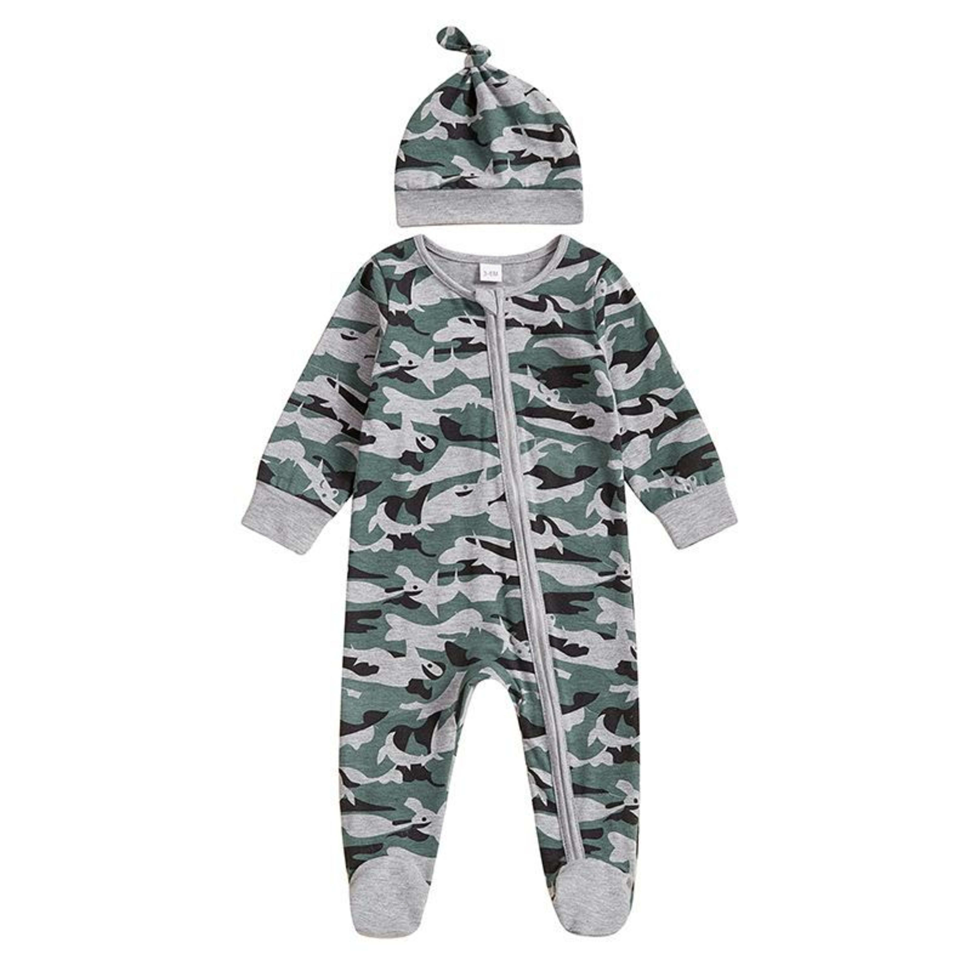 Creative Camouflage Print Zip-Up Baby Onesie And Hat Set 3