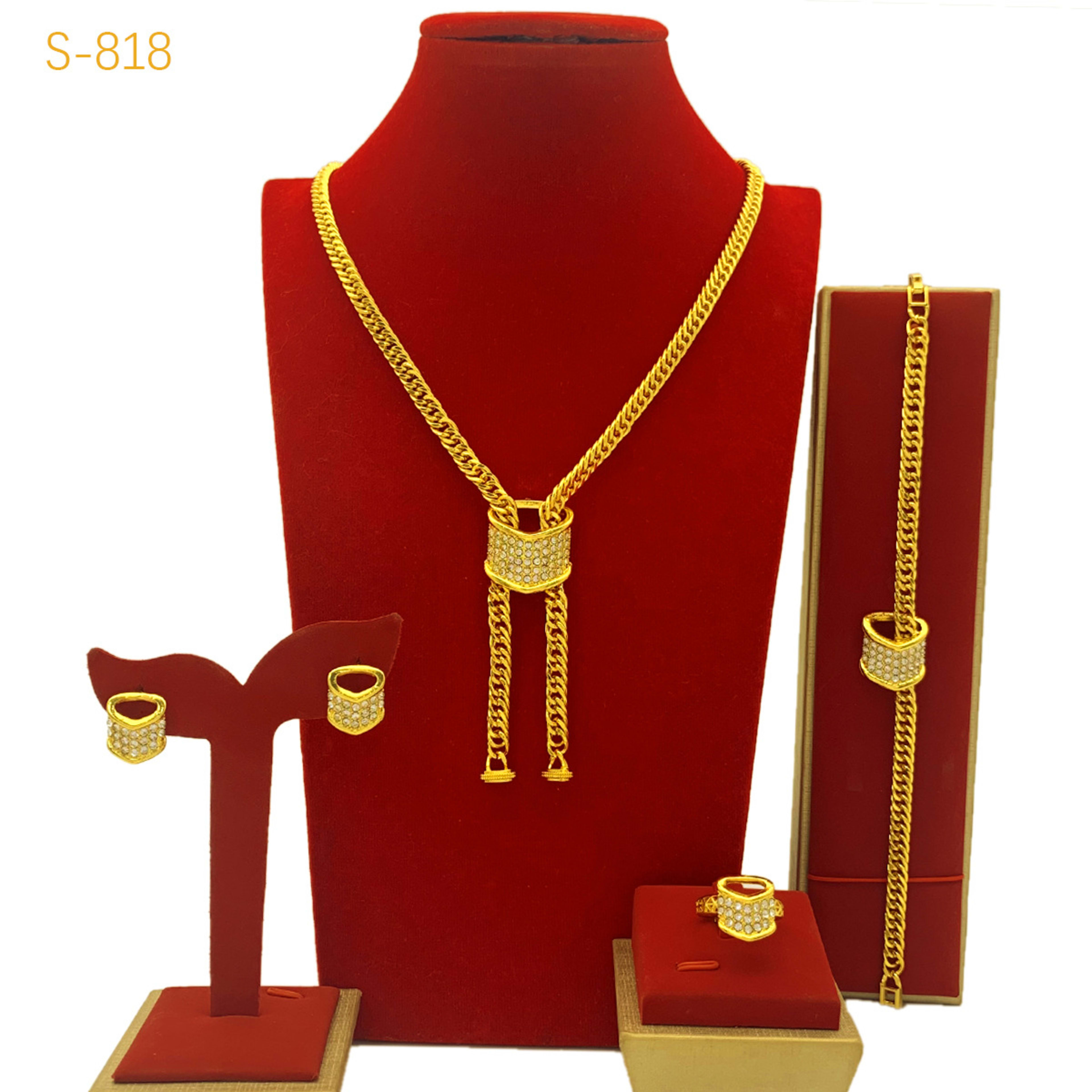 Best-selling Dubai Bride 24k Gold-plated Necklace Bracelet Earring Ring Four-piece Set 6