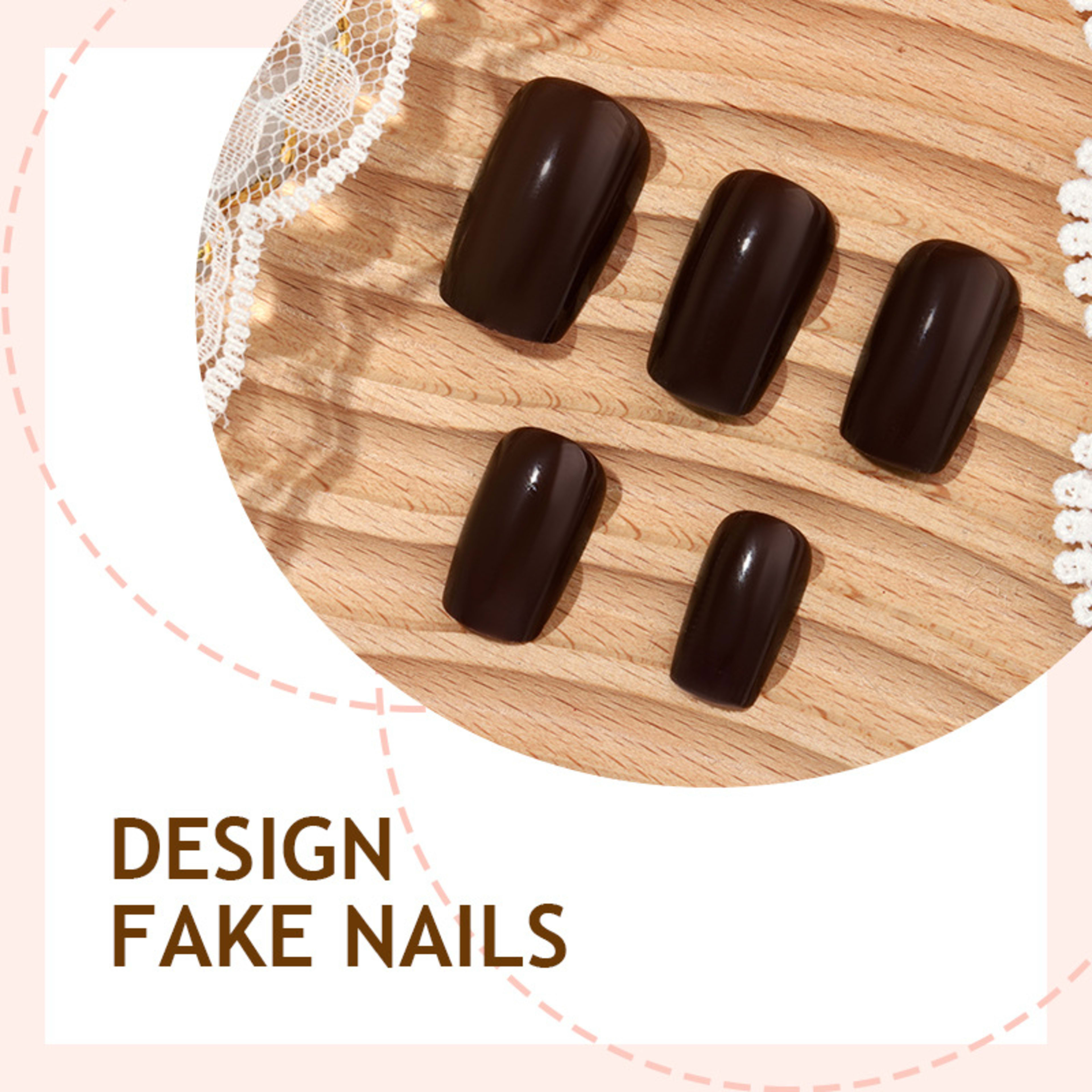 Dark Brown Handmade Wearable Nails Short Style Nail Tips 2