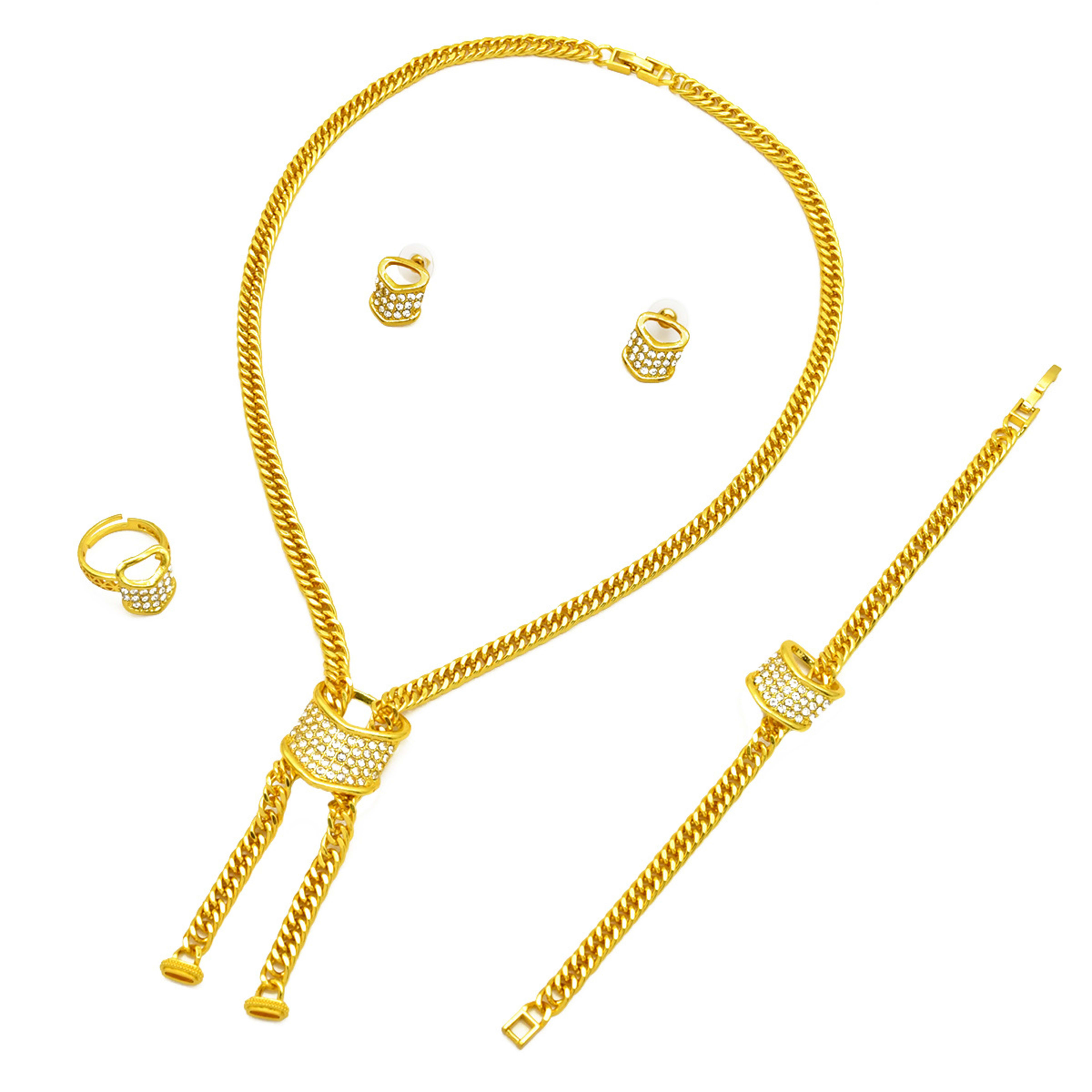 Best-selling Dubai Bride 24k Gold-plated Necklace Bracelet Earring Ring Four-piece Set 5