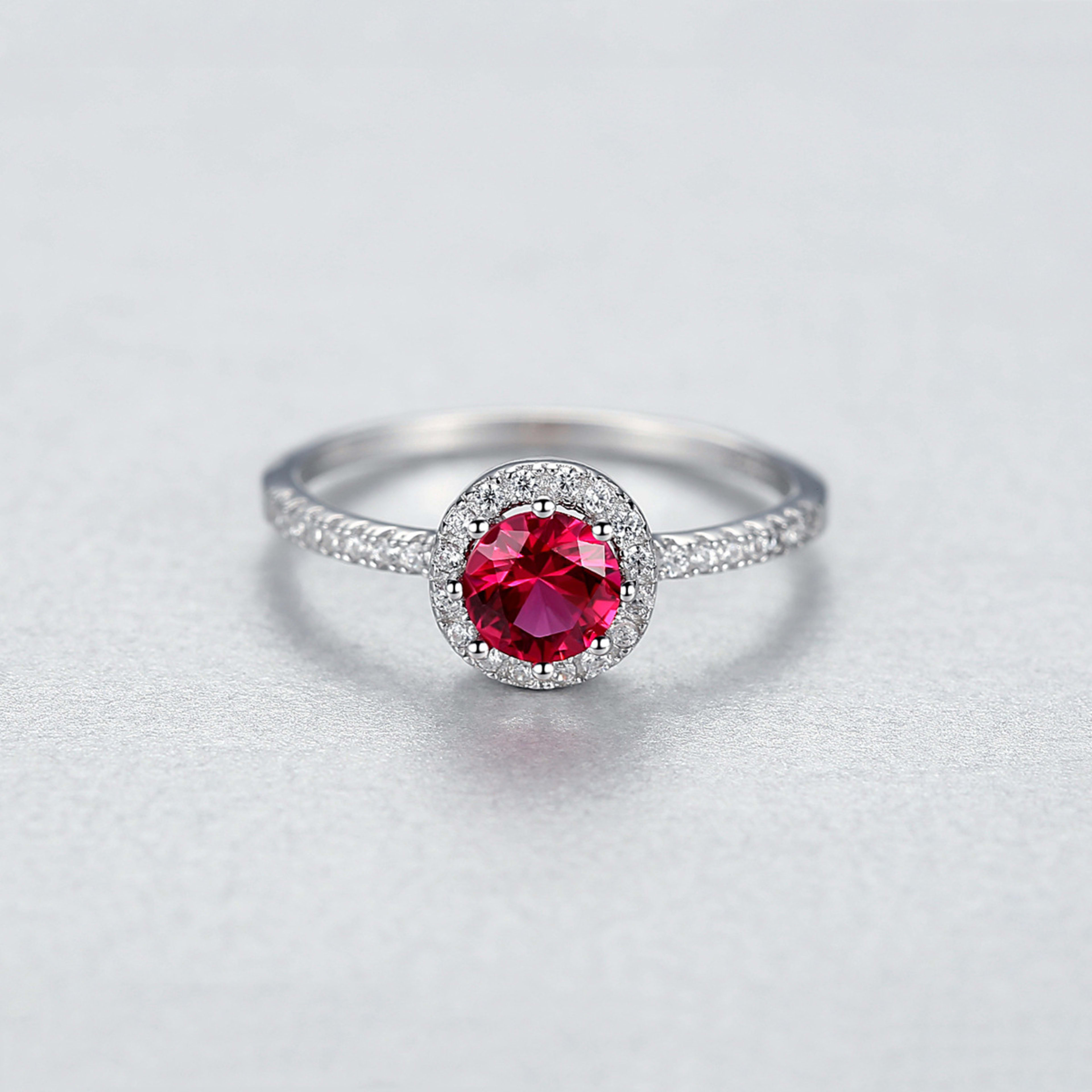 925 Silver Single-Row Diamond Ruby Ring For Women 3