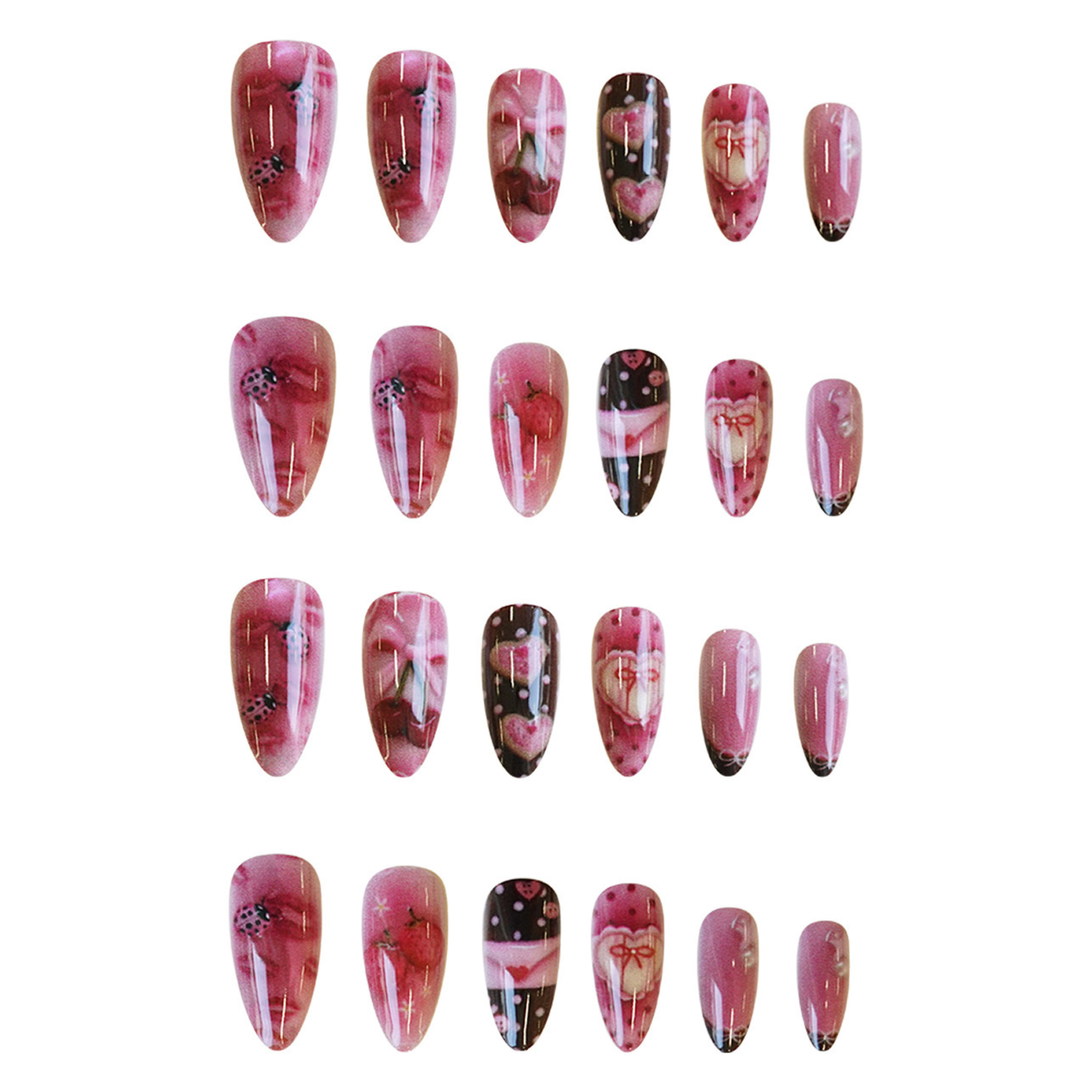 Sweet Heart-Shaped Strawberry Polka-Dot Envelope Wearable Nail Tips 6