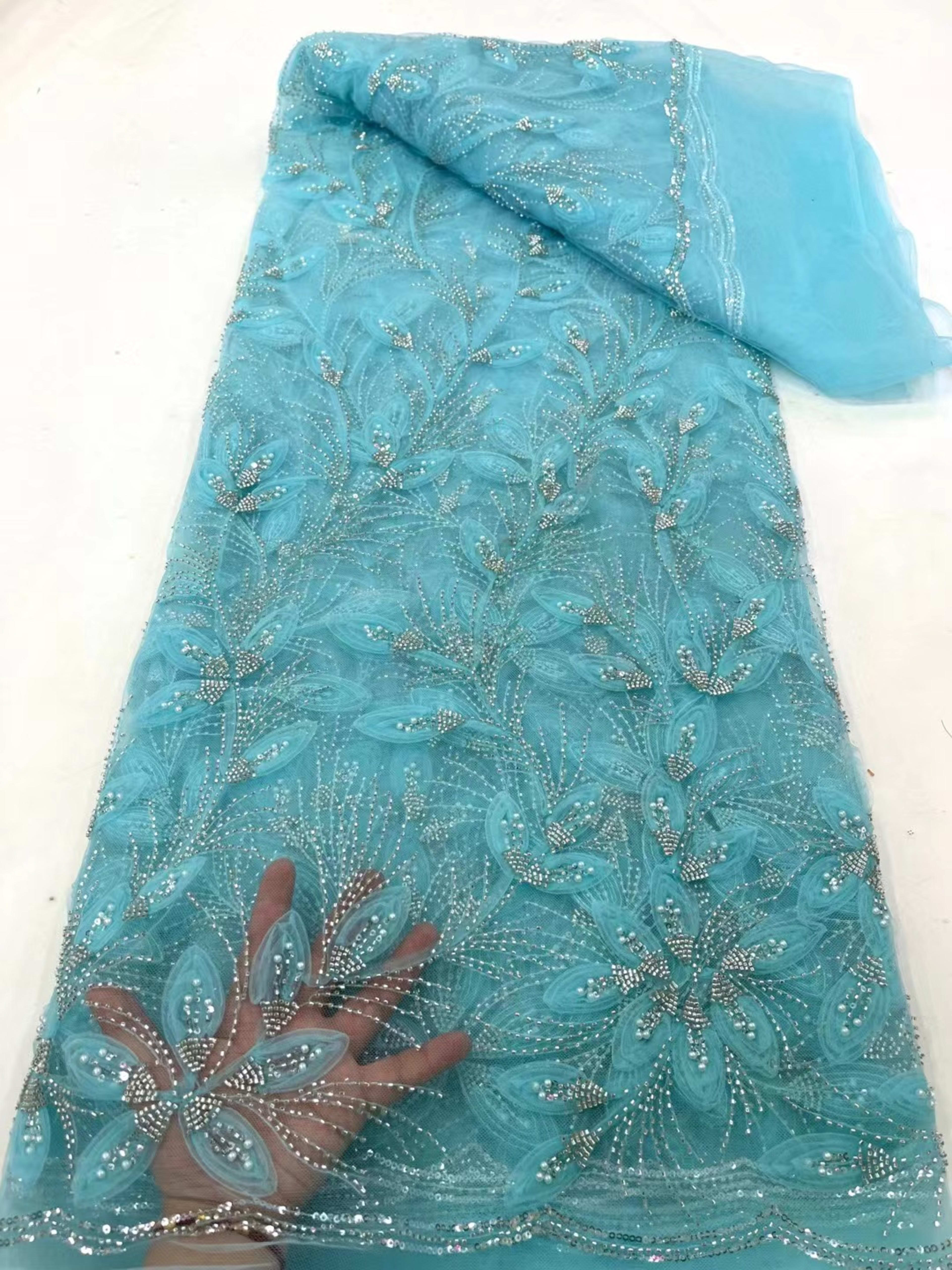 Ribbon Flower Beaded Tulle Lace Fabric Cocktail Party Occasion Evening Dress Embroidered Cloth Lace 6