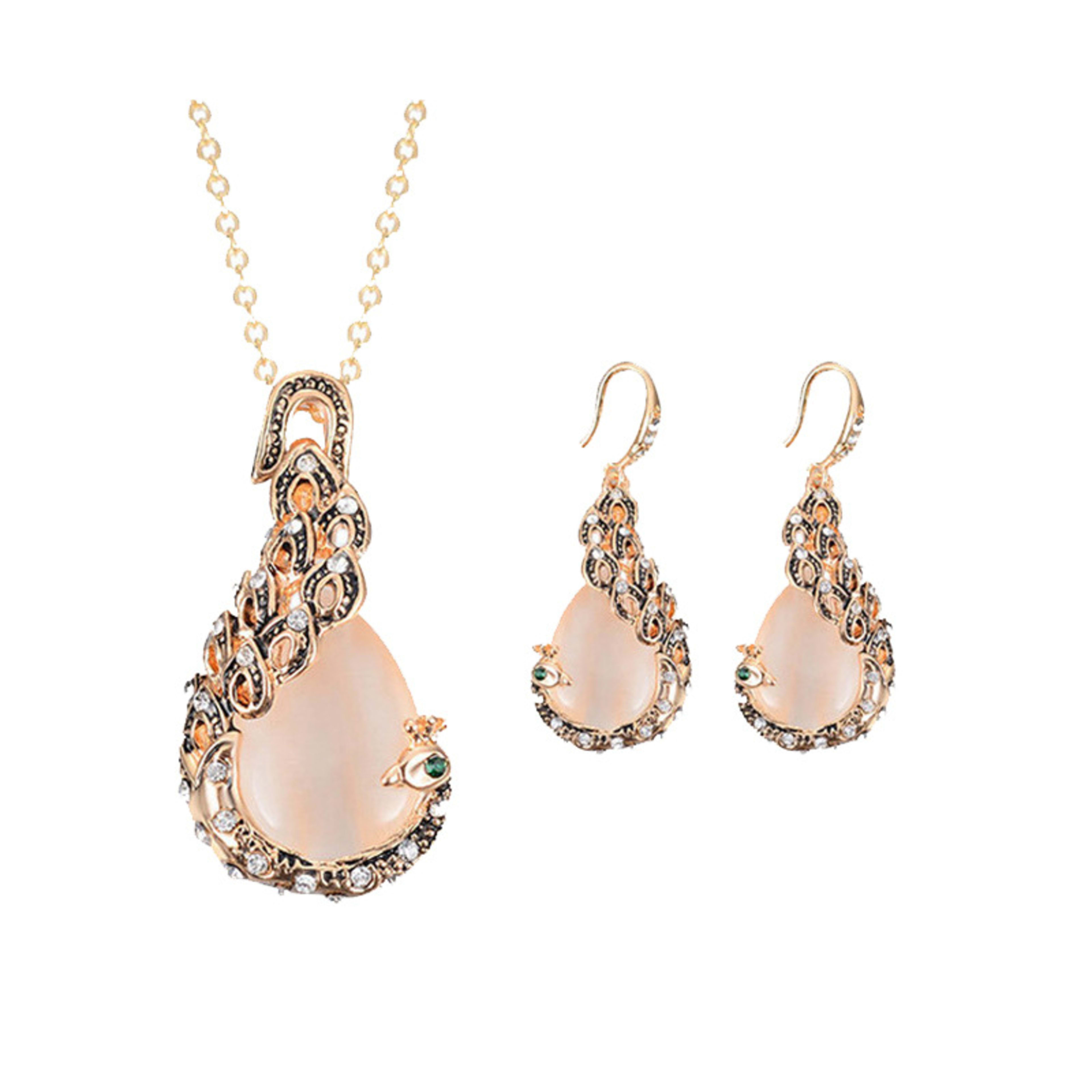 Bridal Jewelry Peacock Gem Necklace Earrings 5