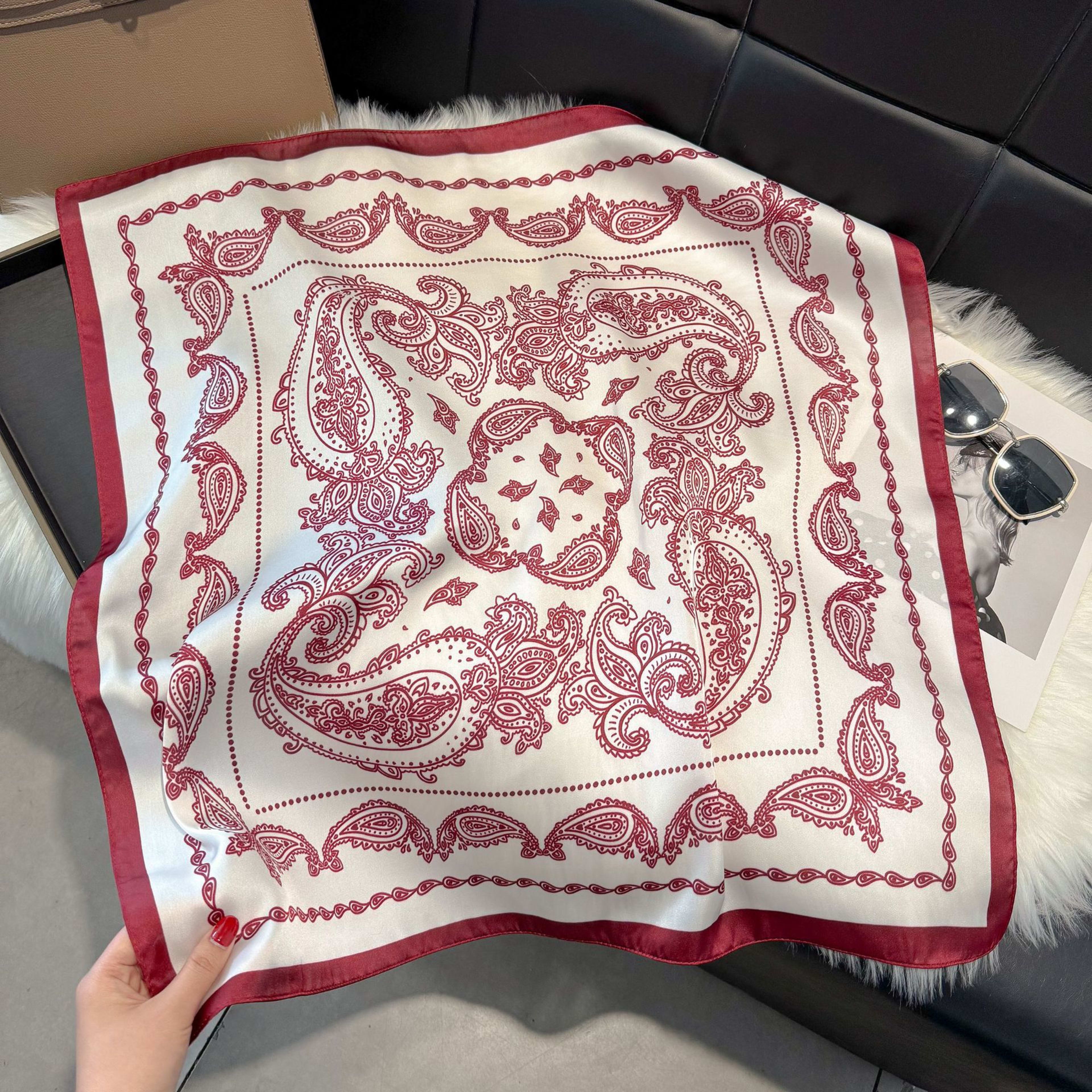 European And American-style ScarfSquare Kerchief Imitation Silk Vintage Cashew Pattern 31