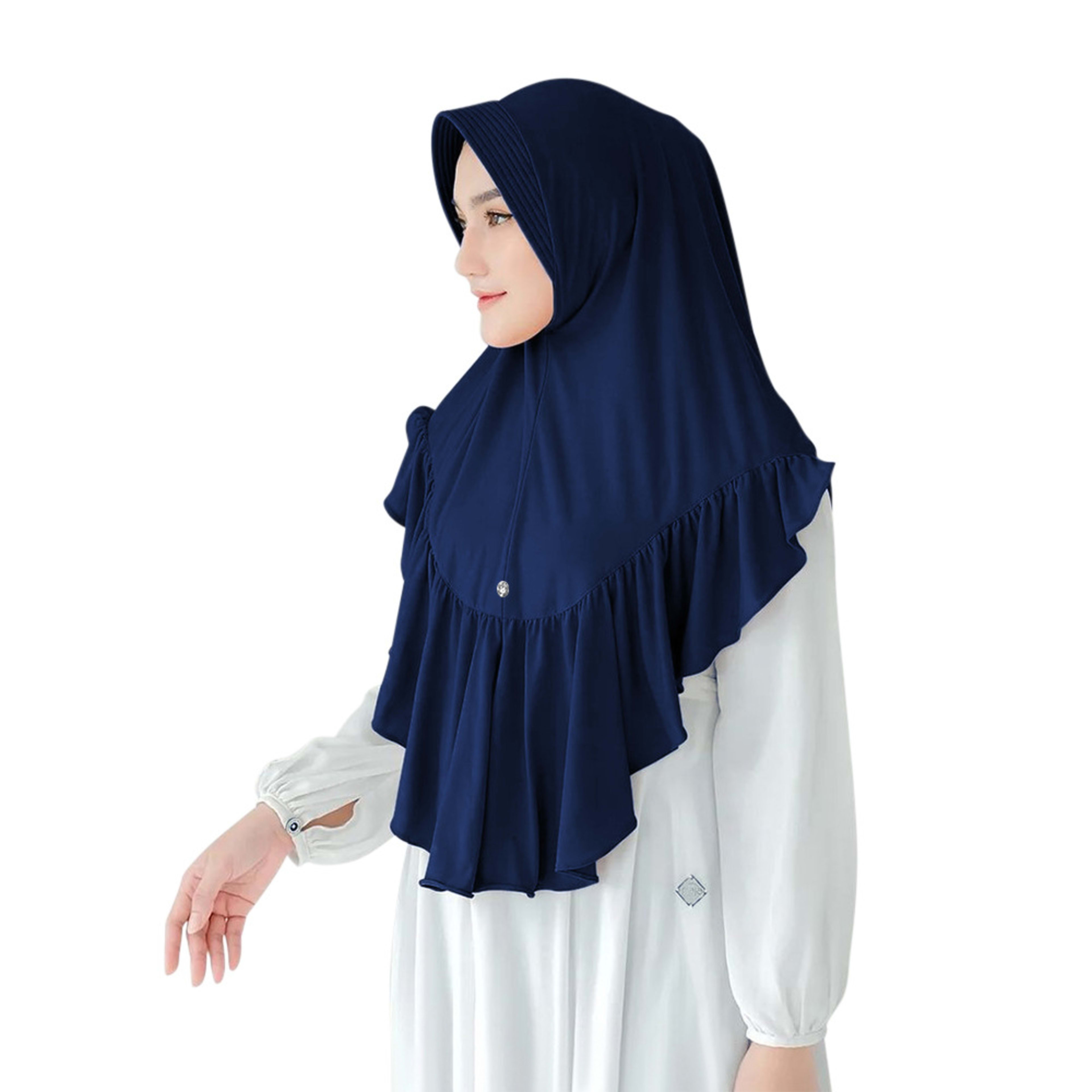 Solid-color Womens Ruffled-hem Pullover Comfort Breathable Headscarf 10