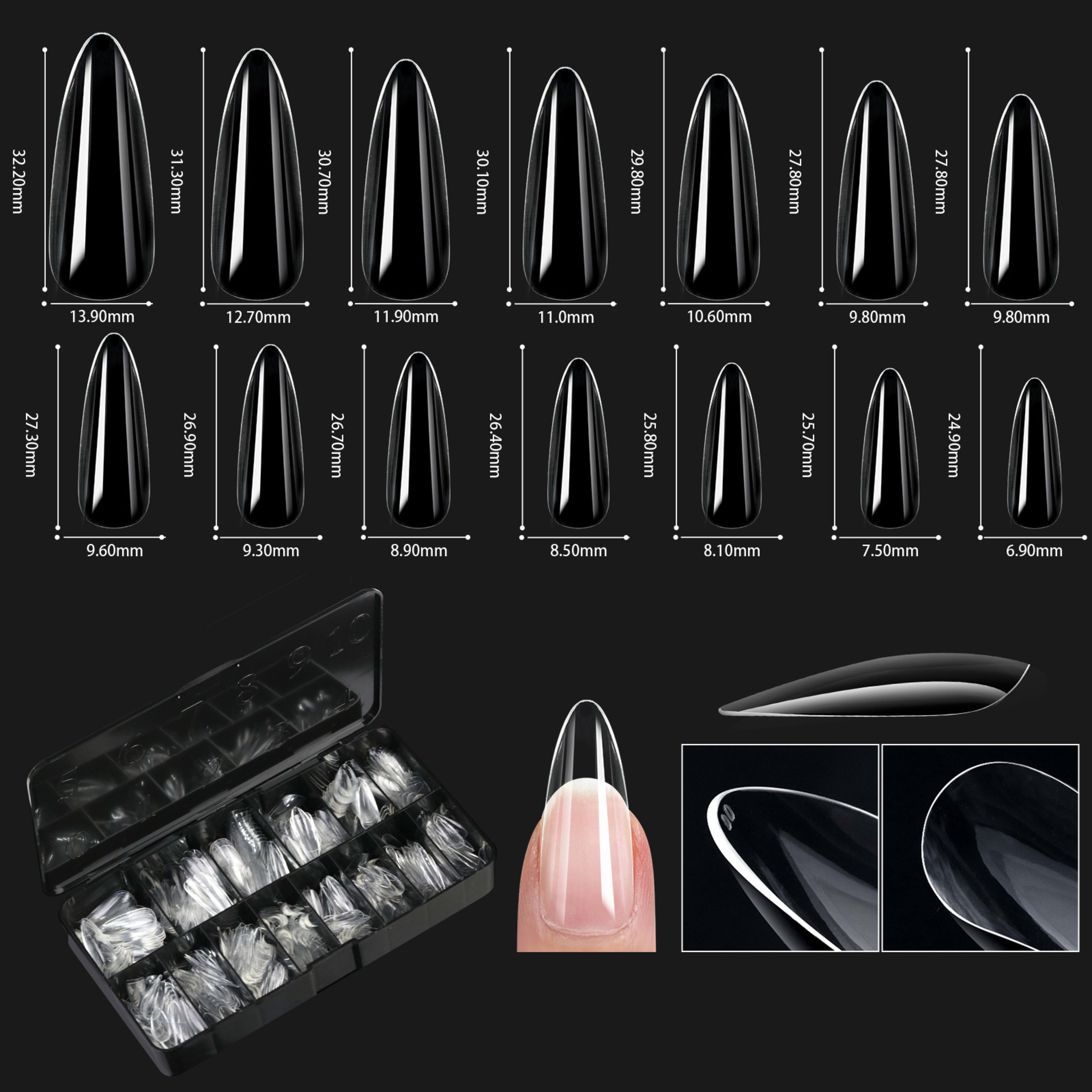 Nail Transparent Nail Tips Nail Shapes For Manicure Seamless False Nails Boxed Set 16