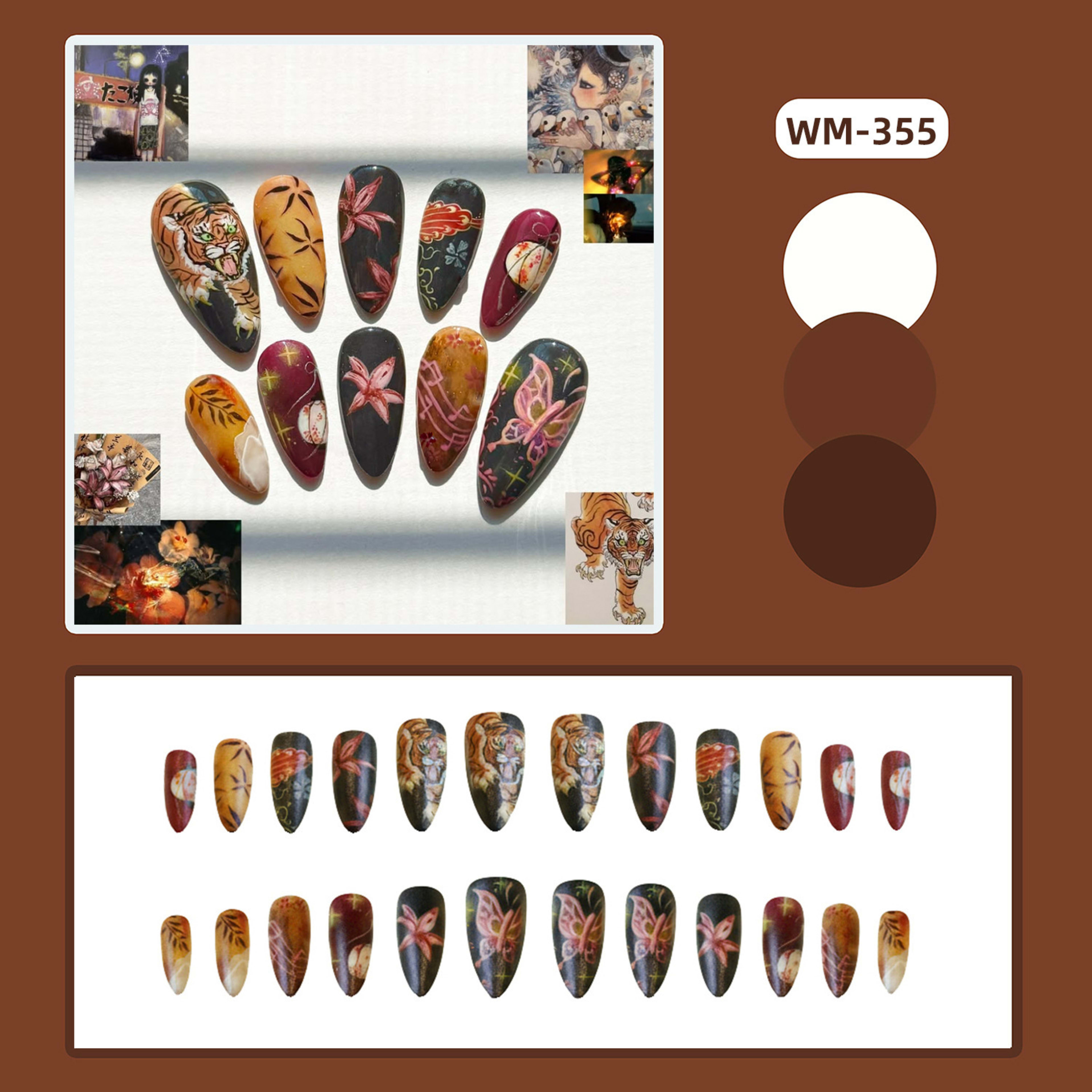 Retro Tiger Style Nail Tips 24 Pieces 1