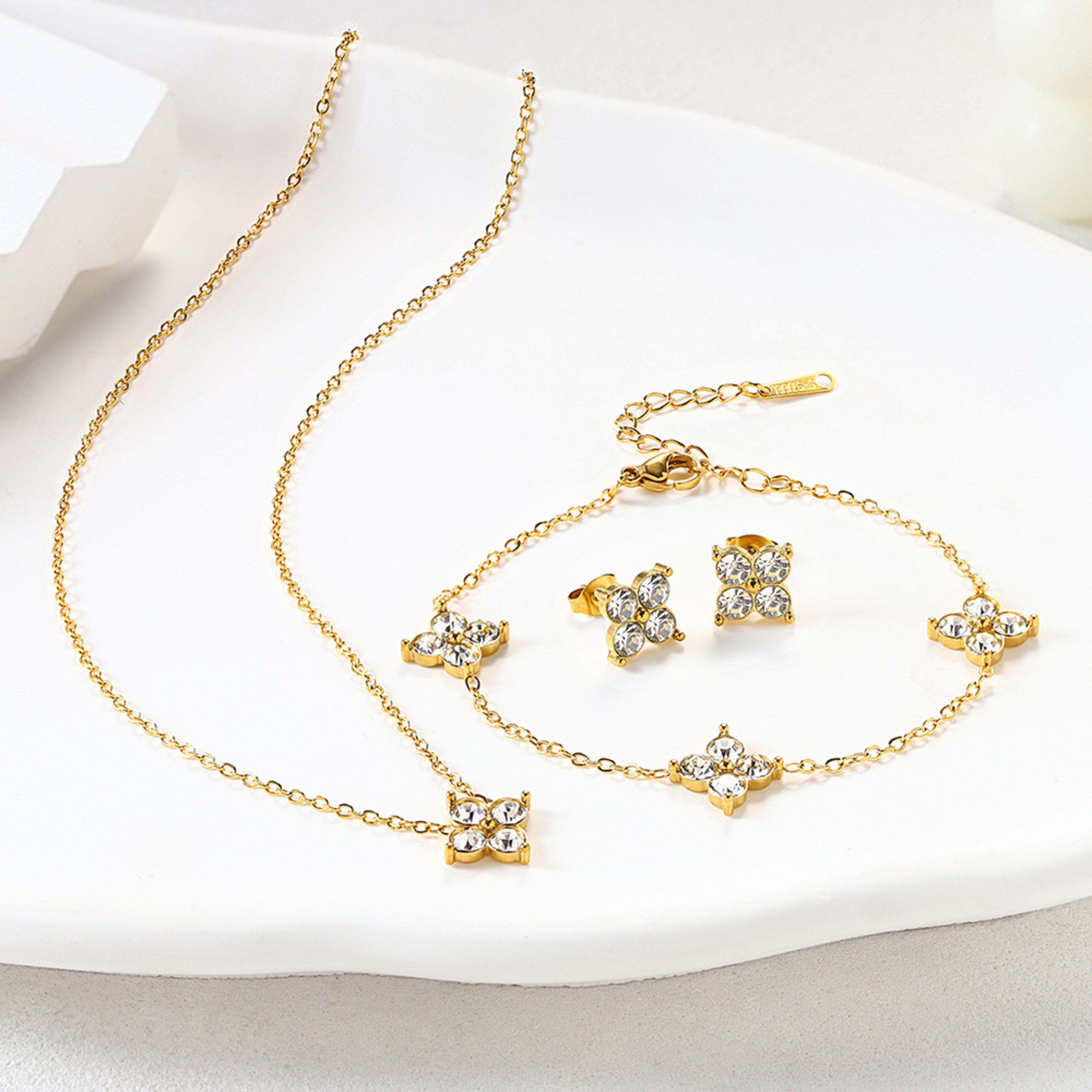 French Babys Breath Bracelet Necklace And Earrings Set 6
