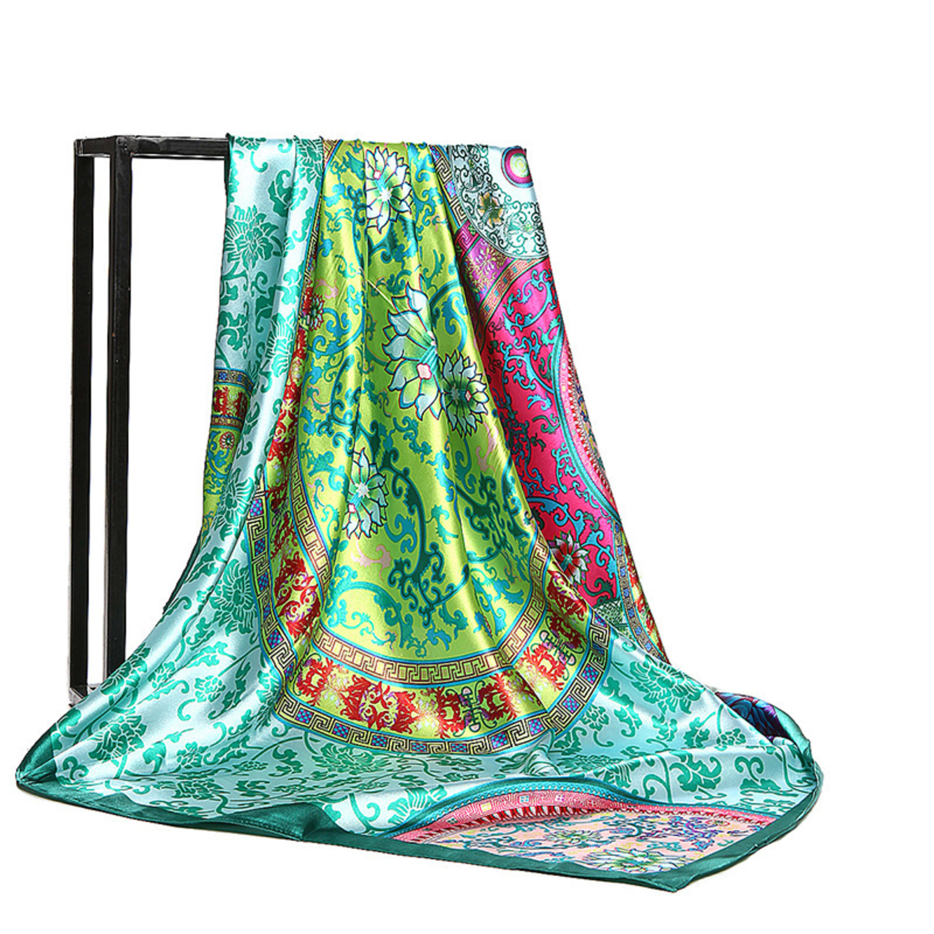 Retro Printed Silk Scarf Womens All-Match Shawl Headscarf 23