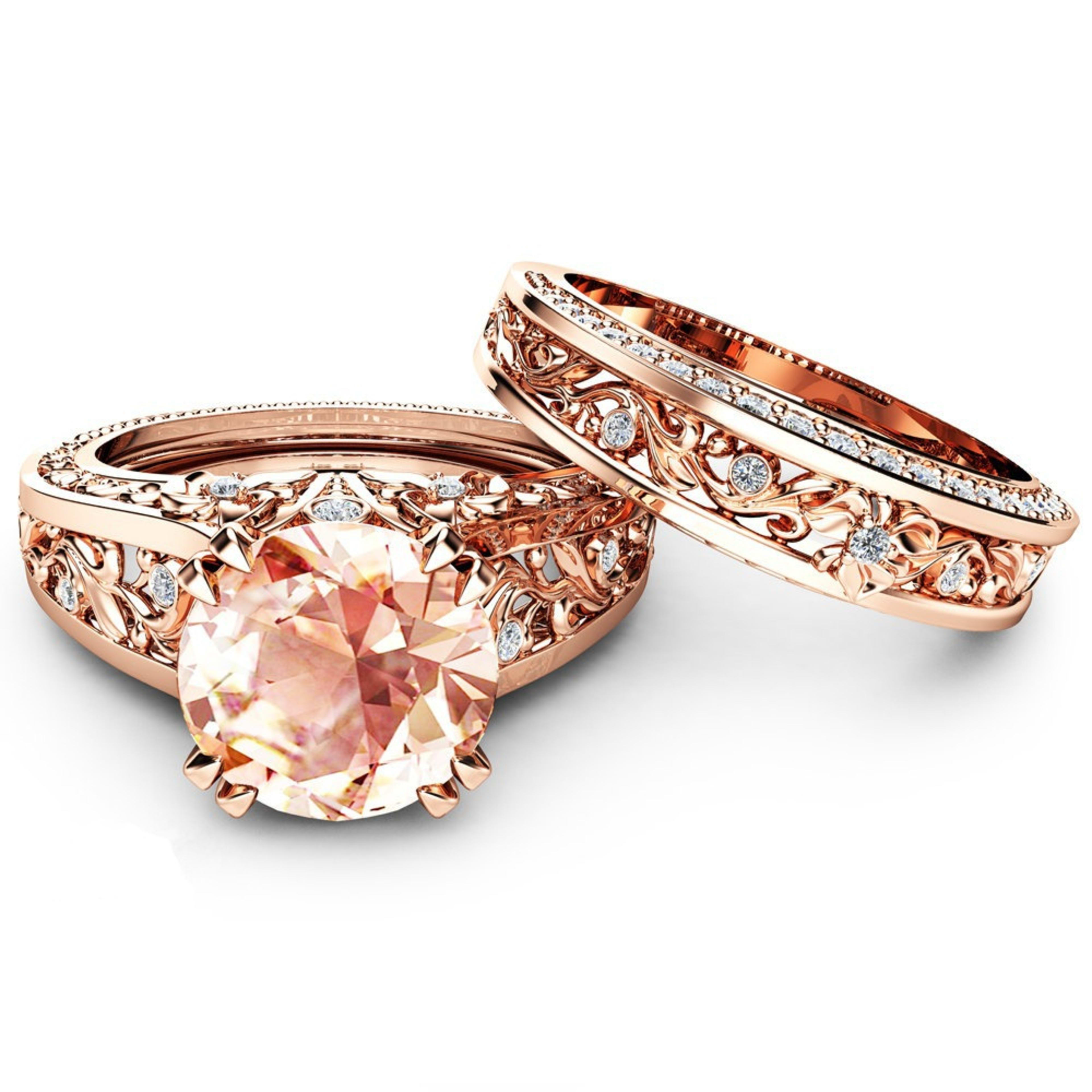 14K Rose Gold Plated Champagne Gemstone Engagement Ring 5