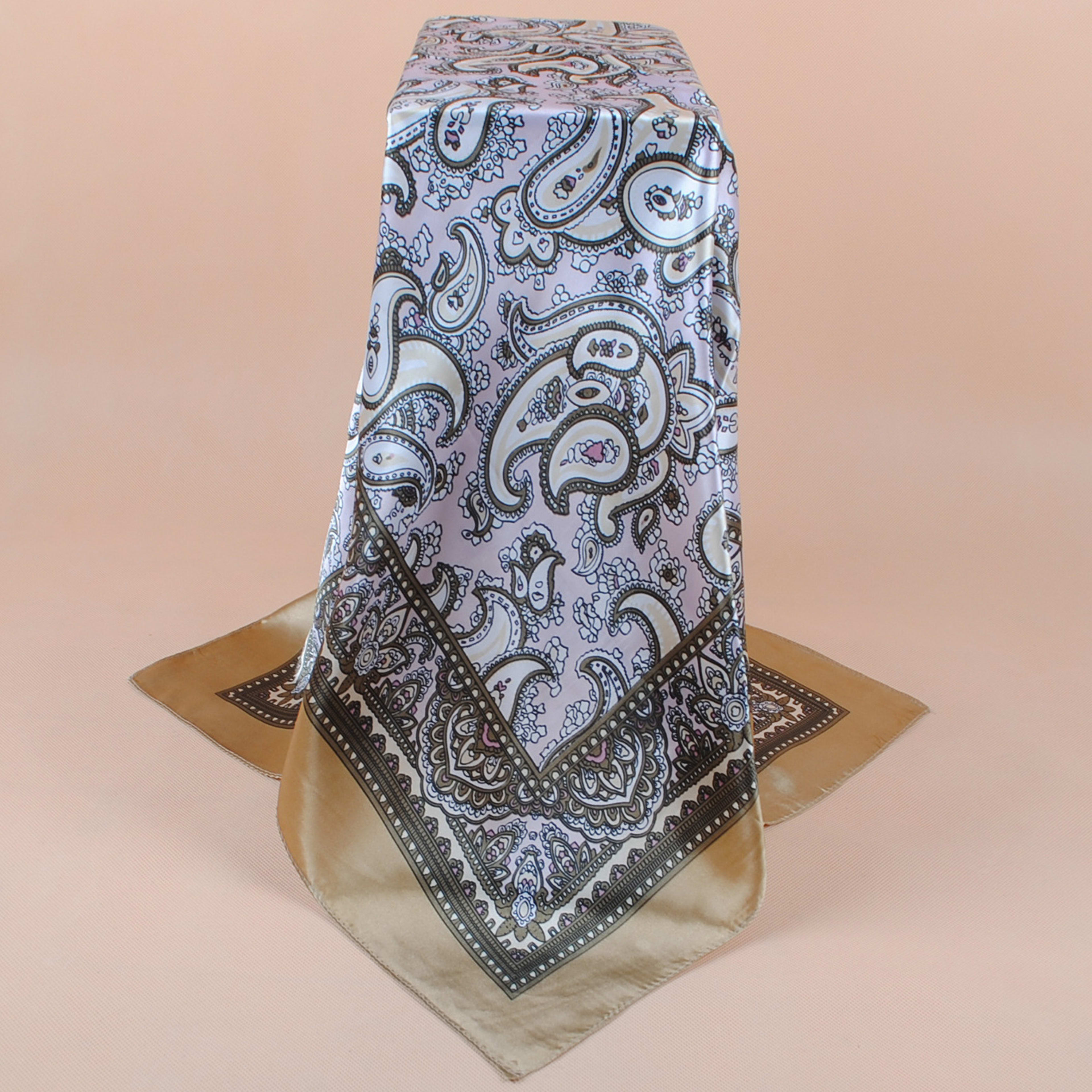 New Stylish All-Match Cashew Flower 90x90 Womens Printed Satin Square Scarf 2