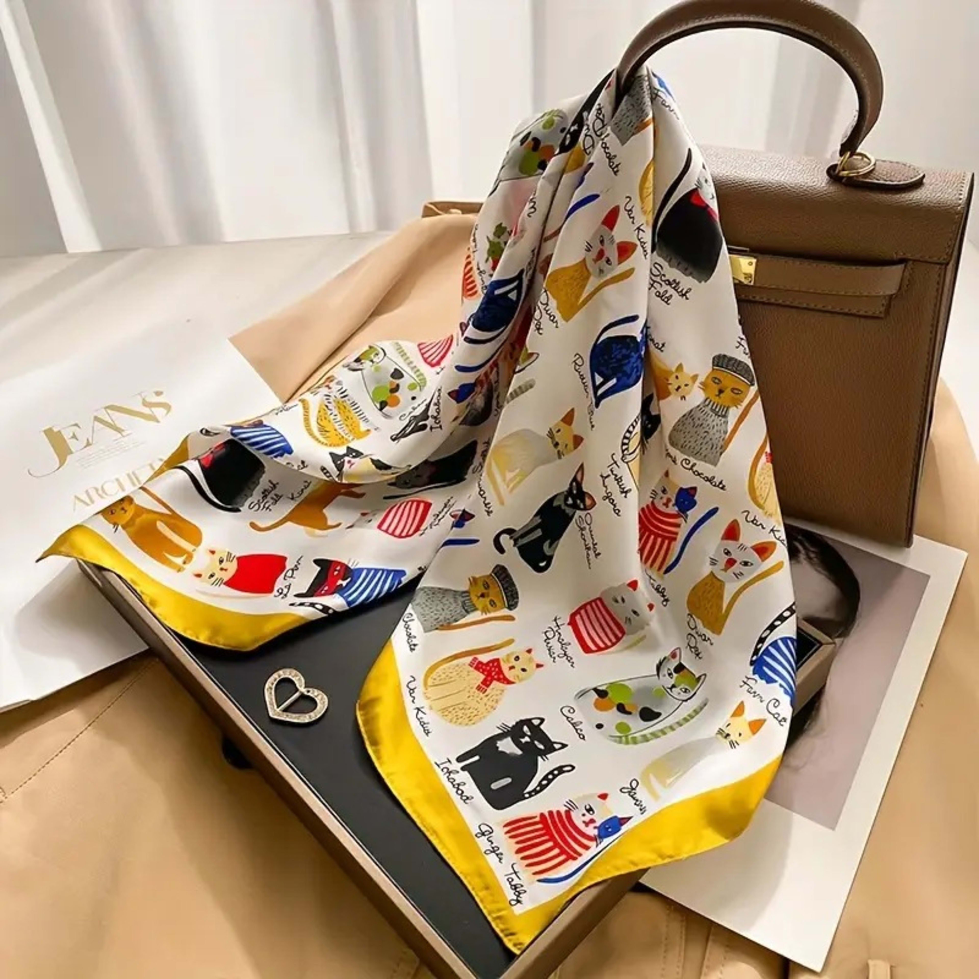 Small Scarf Vintage Printed Silk Scarf For Women 12