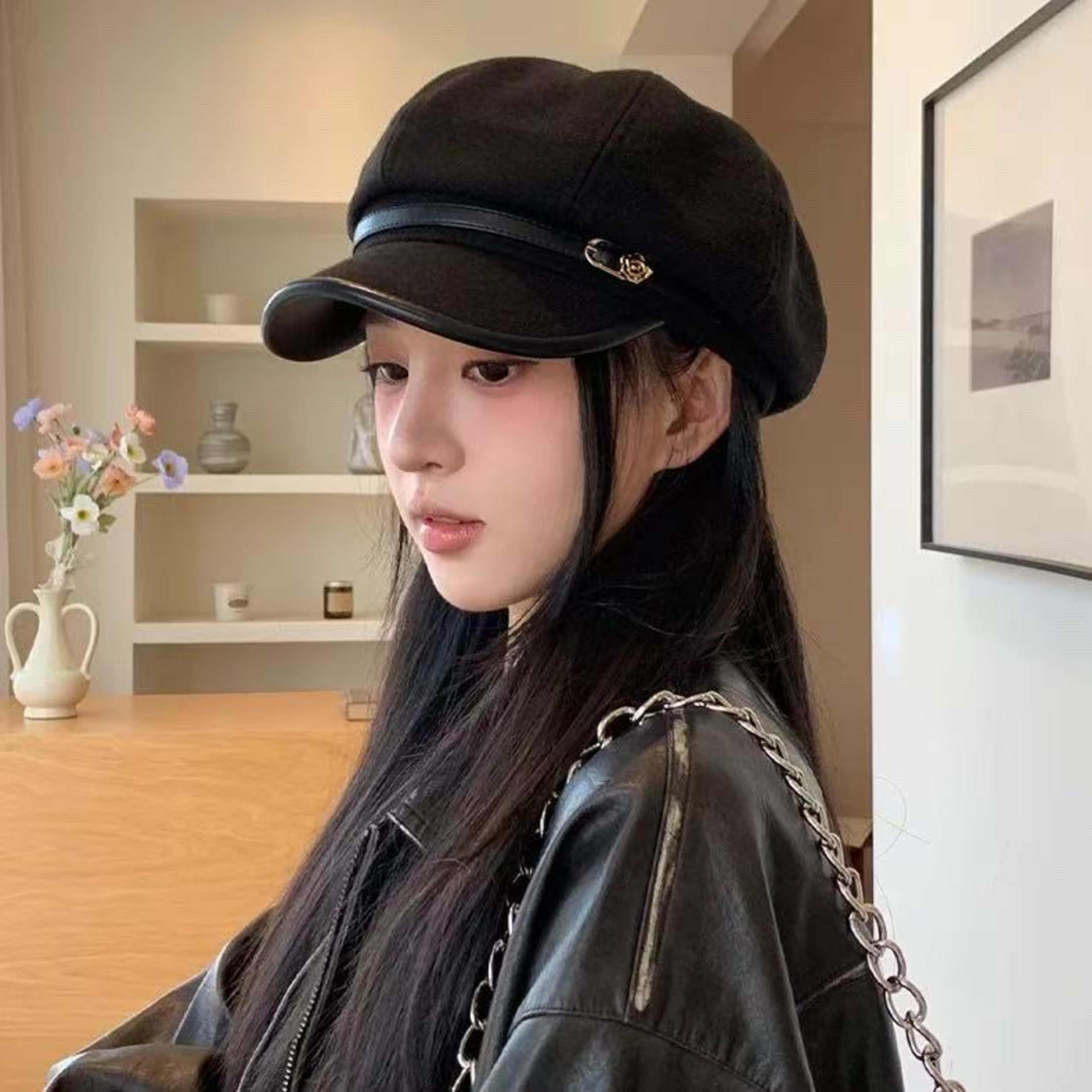 Japanese-style Retro Artistic Black Cap Beret 3