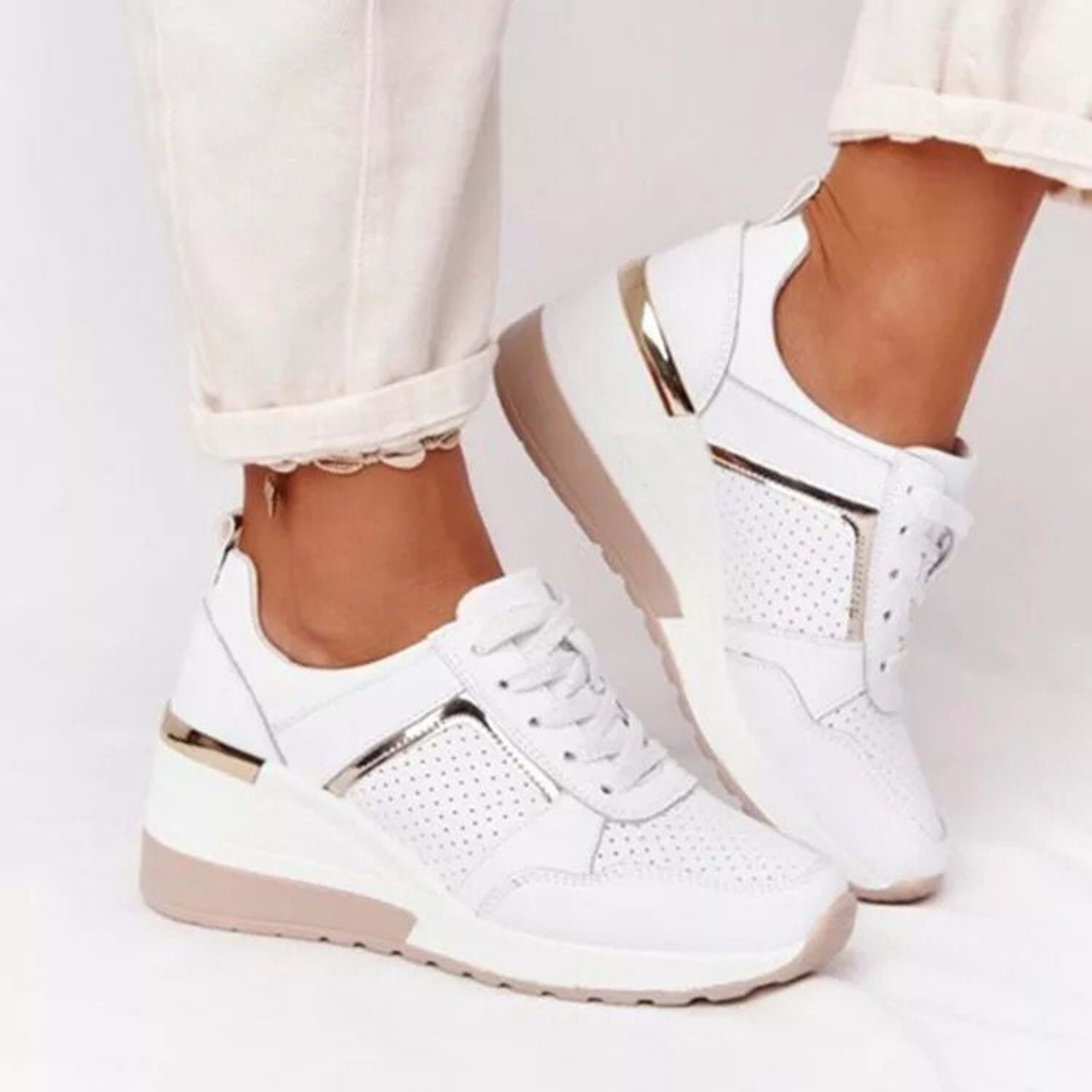 Plus Size Casual Platform Dad Shoes Lace-up Wedge Sports Women 4