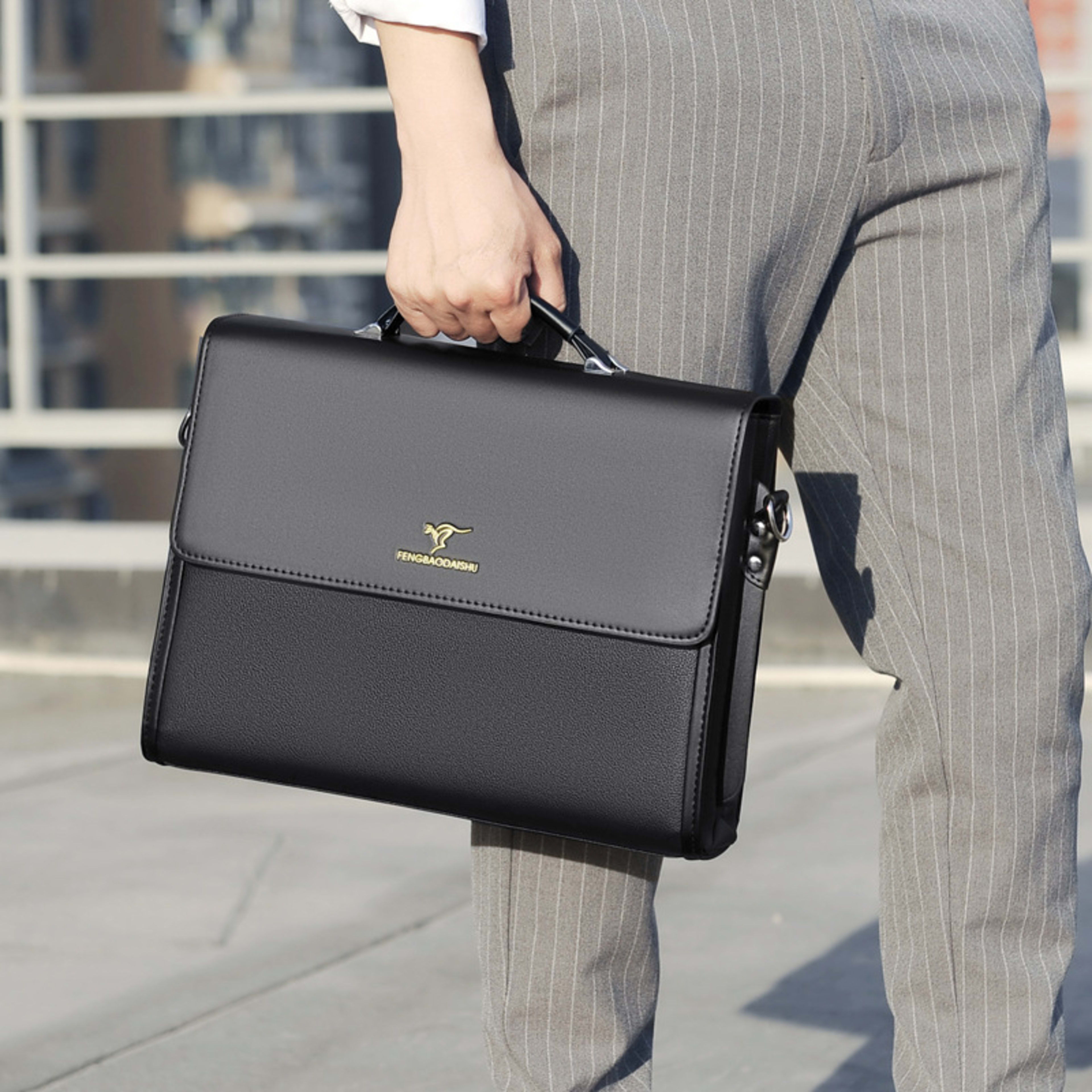 Men's Horizontal Leather Portable Briefcase 4