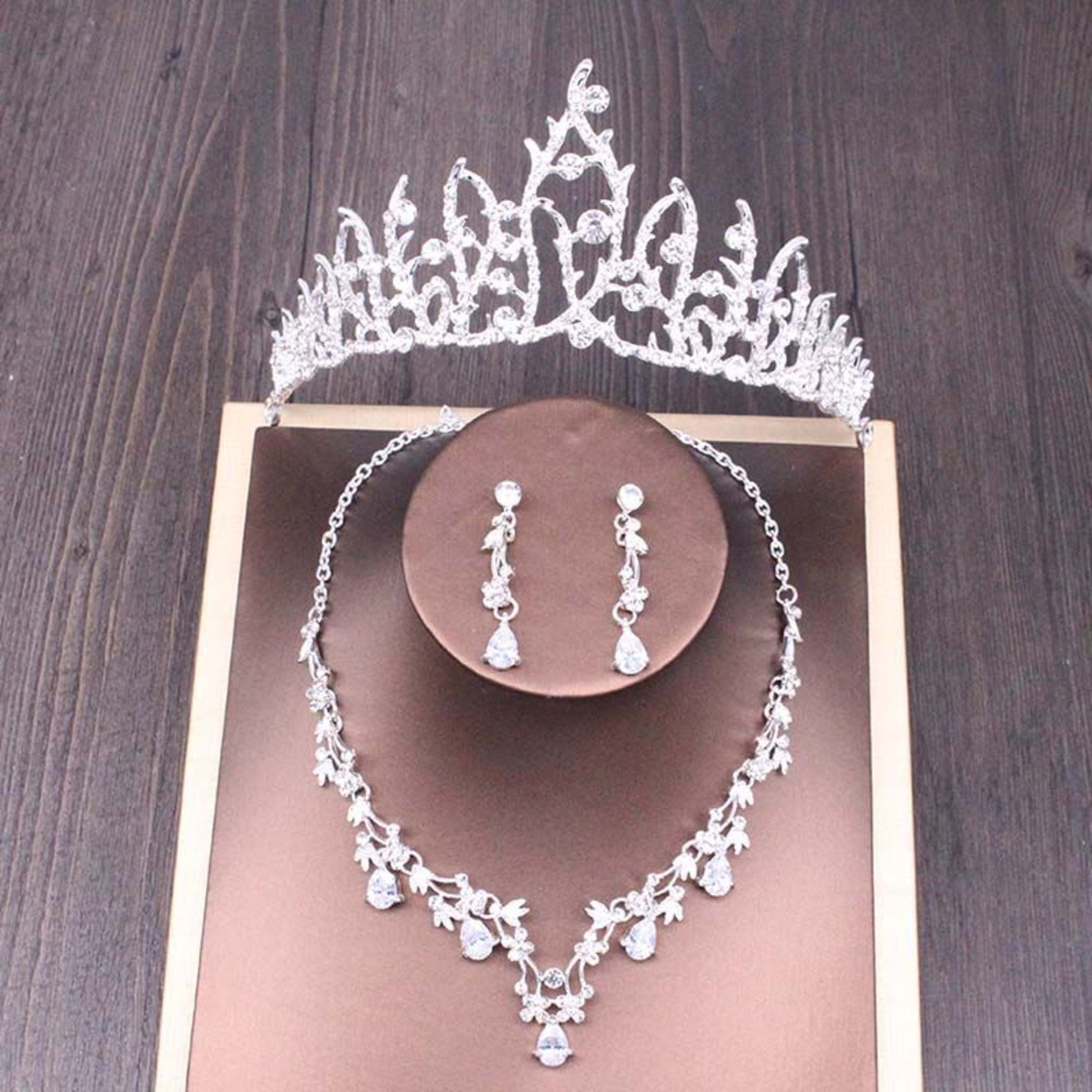 Bridal Rhinestone Crown Necklace Set Wedding Accessories 5