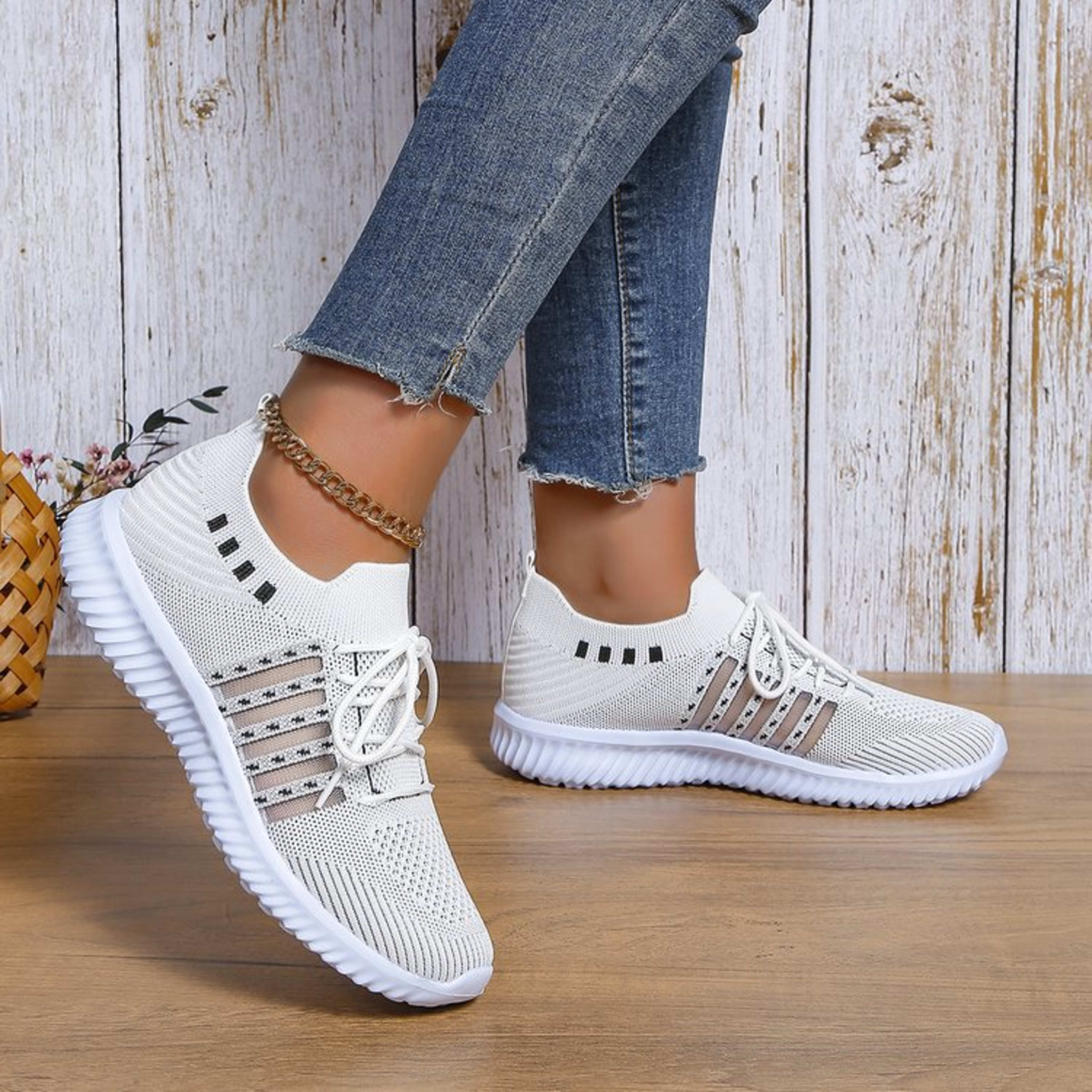 Women's Fashion Casual Flyknit Wedge Lace-up Mesh Shoes 3
