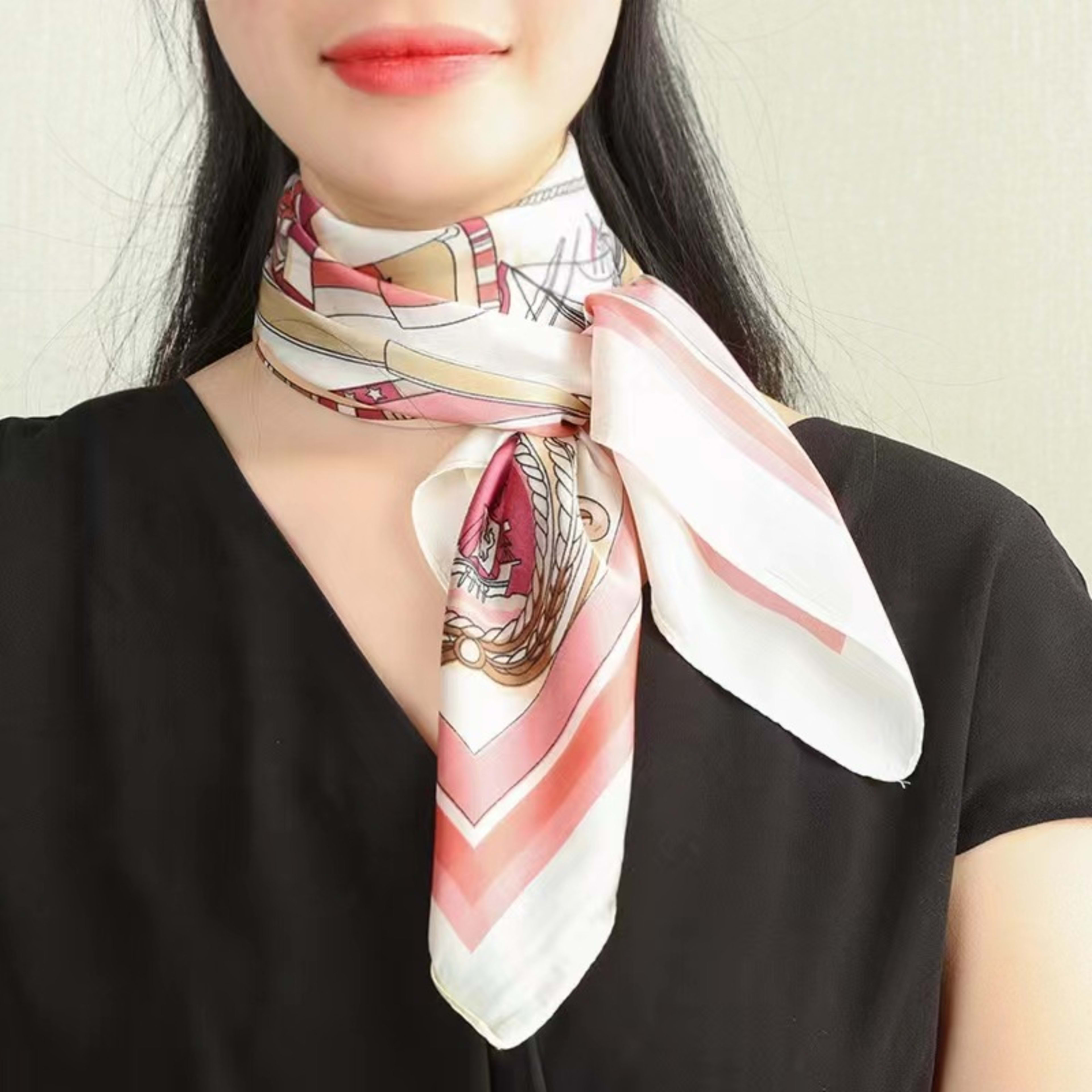 Small Scarf Vintage Printed Silk Scarf For Women 74