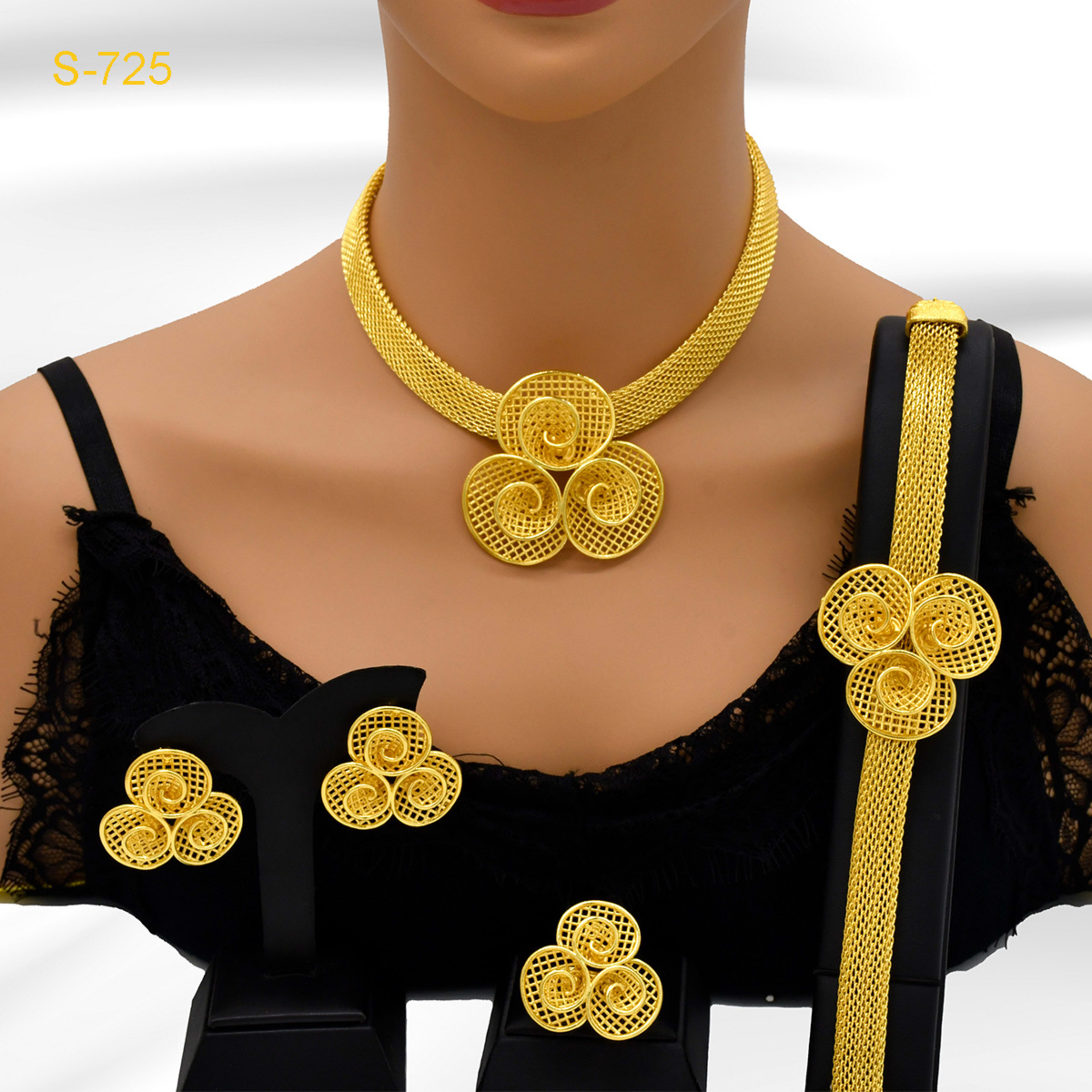 European And American Fashion Necklace Earring Bracelet Four-piece Ring Set 8