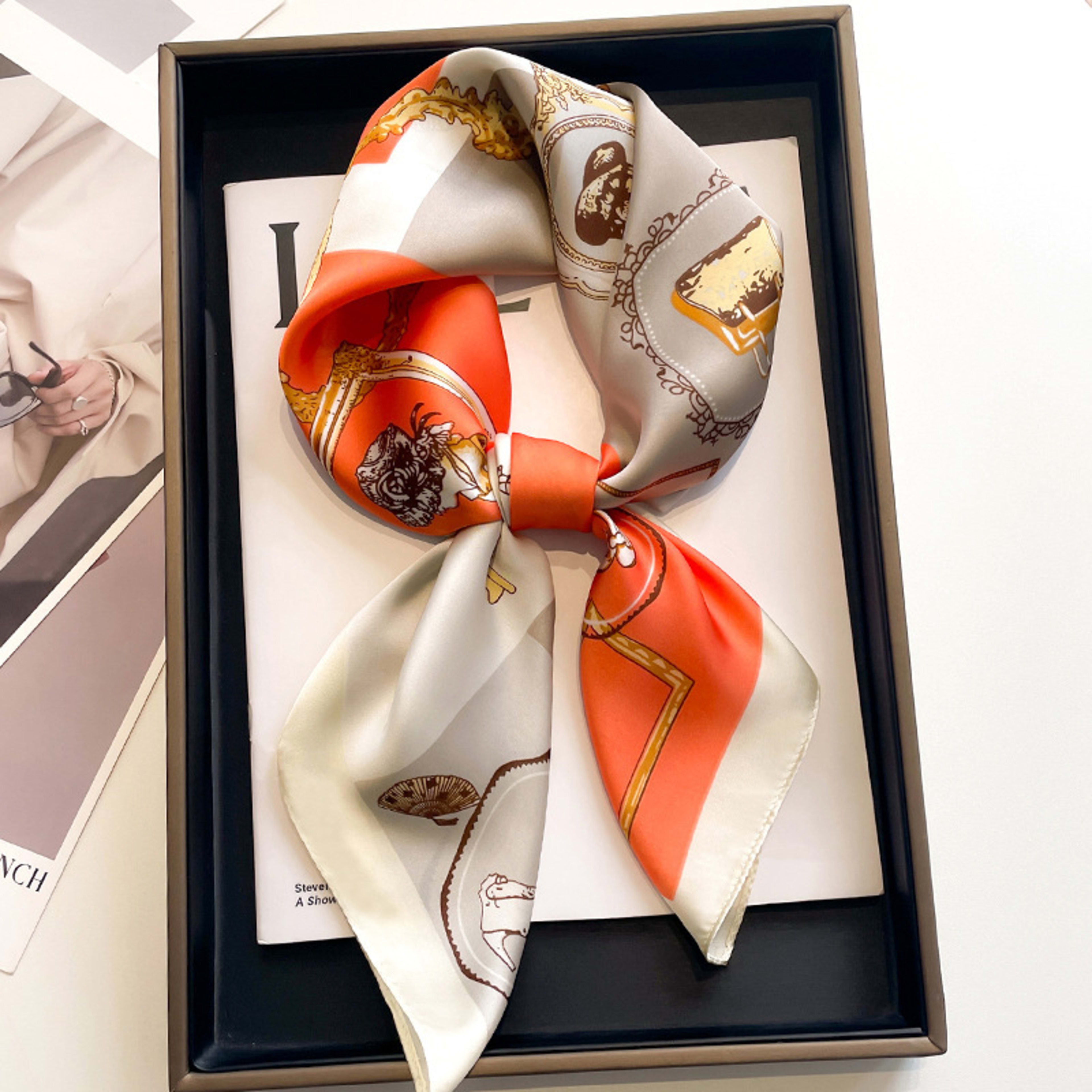 Small Scarf Vintage Printed Silk Scarf For Women 54