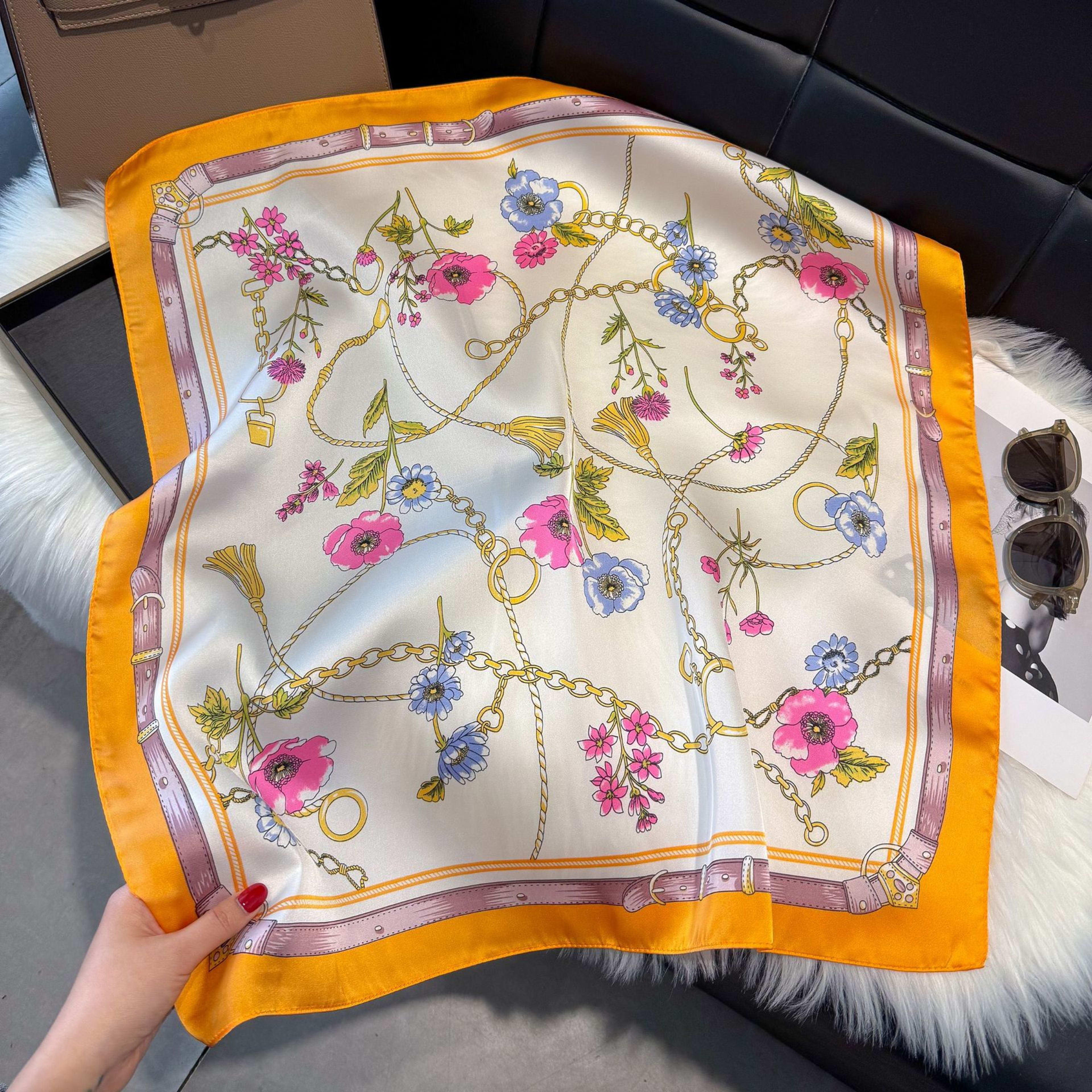 European And American-style ScarfSquare Kerchief Imitation Silk Vintage Cashew Pattern 29