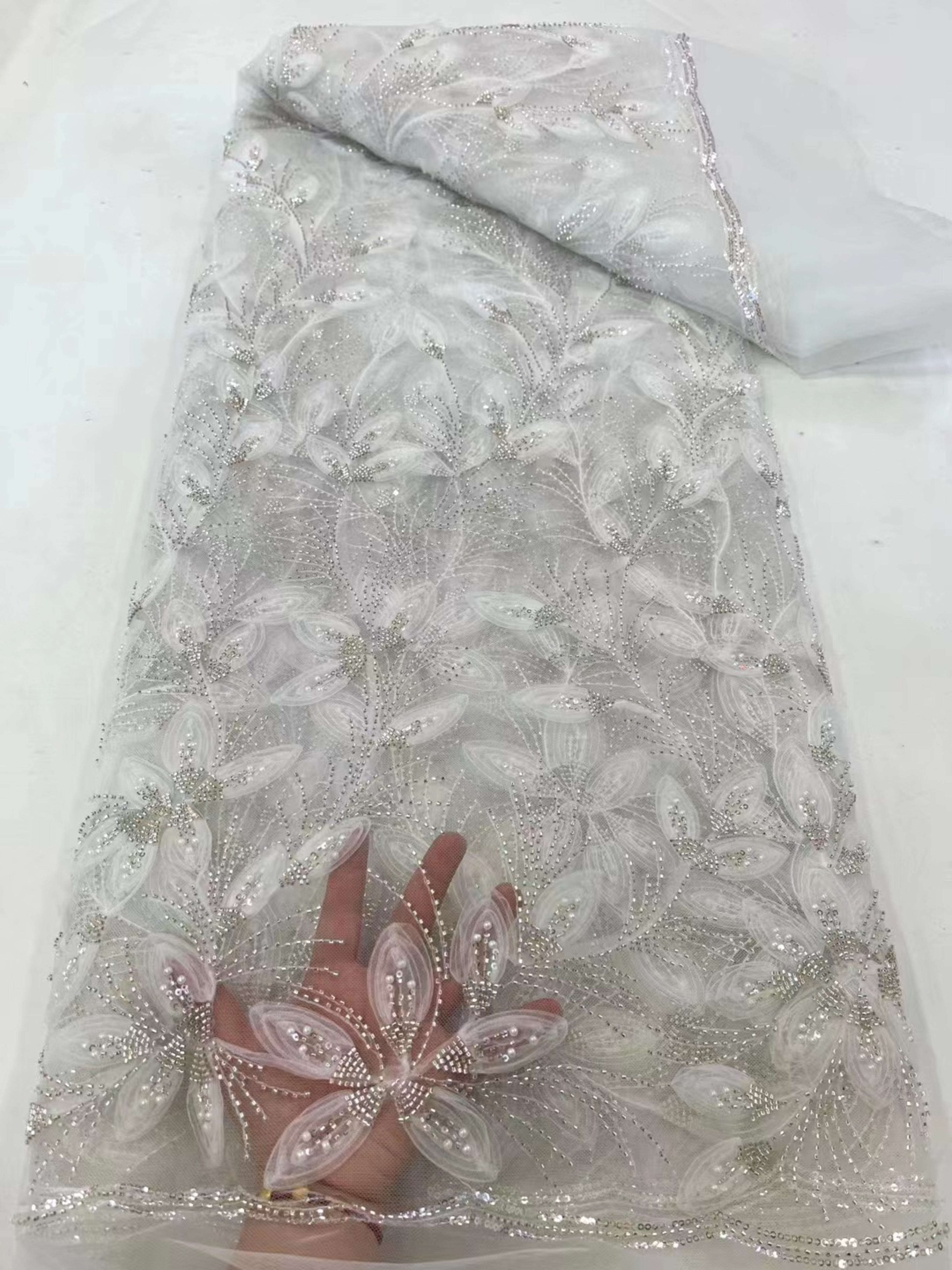 Ribbon Flower Beaded Tulle Lace Fabric Cocktail Party Occasion Evening Dress Embroidered Cloth Lace 8