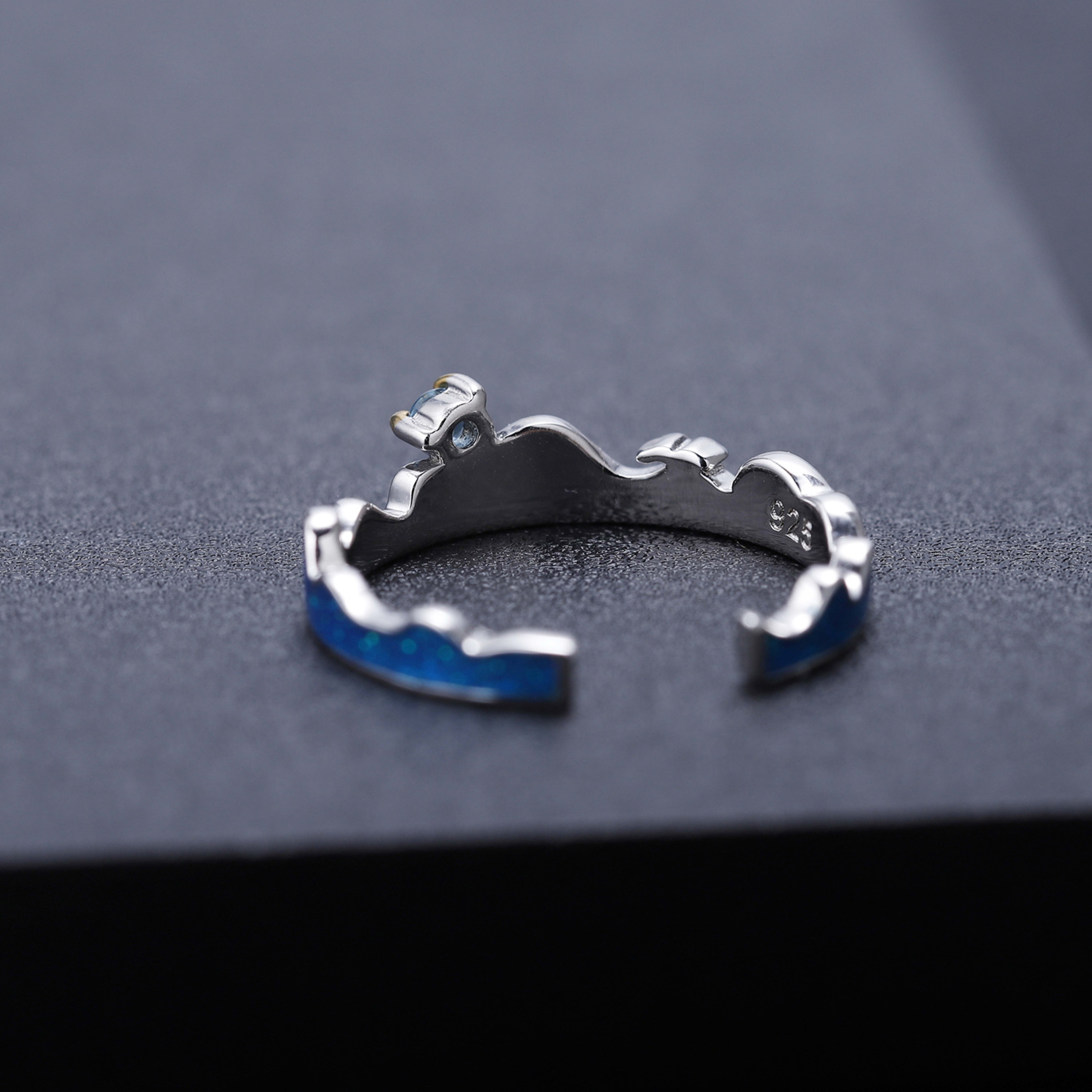 925 Silver Ring Inlaid With Swiss Blue Topaz Exuding Elegance And Sophistication 4
